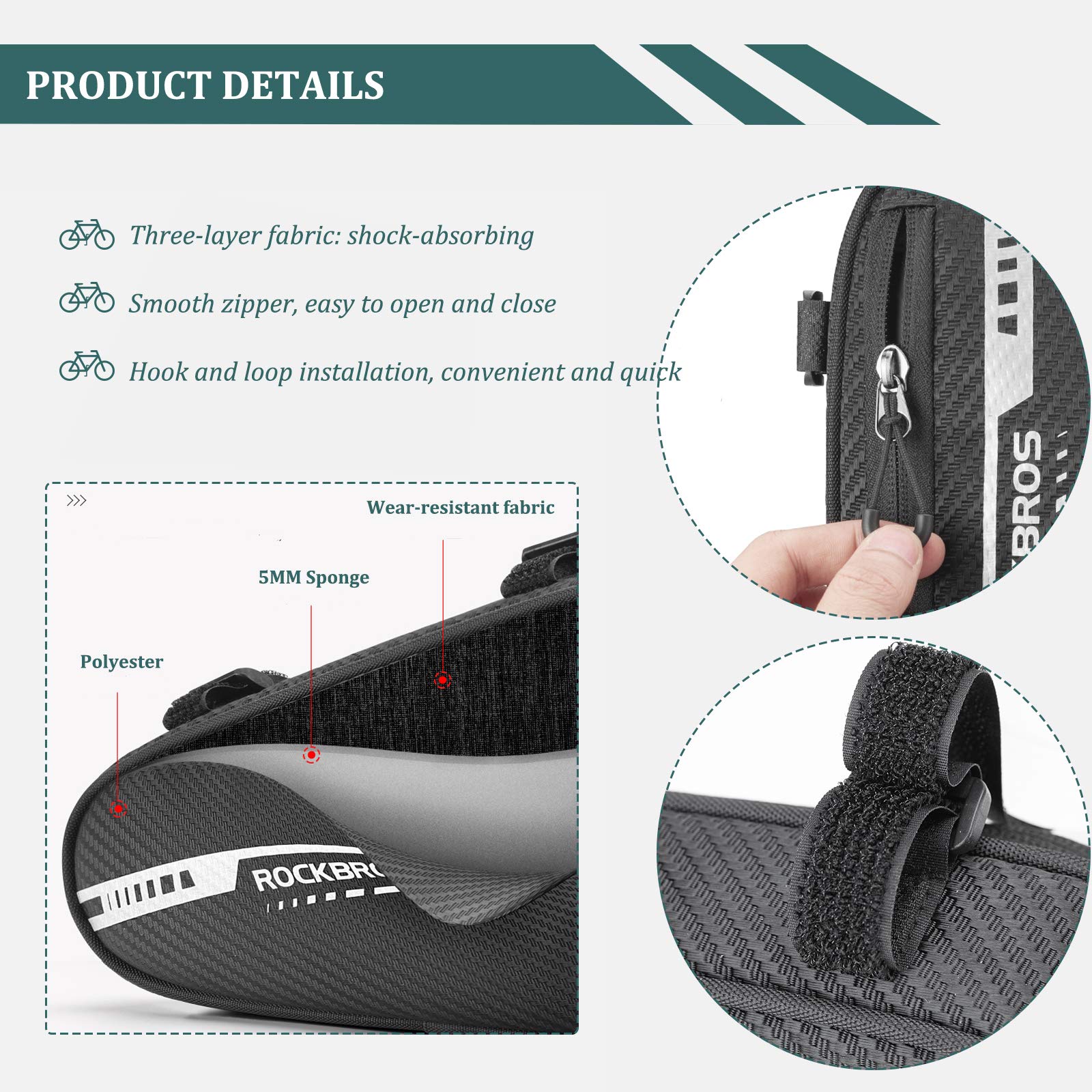 ROCKBROS Bike Triangle Bag Side Opening Corner Pouch Storage Bag #Color_Black Red