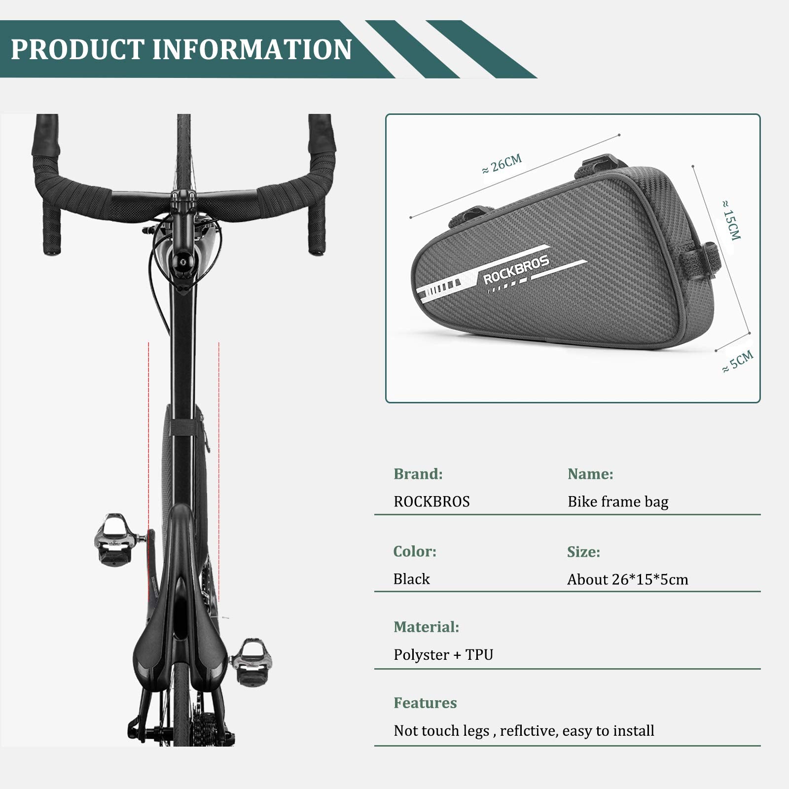 ROCKBROS Bike Triangle Bag Side Opening Corner Pouch Storage Bag #Color_Black