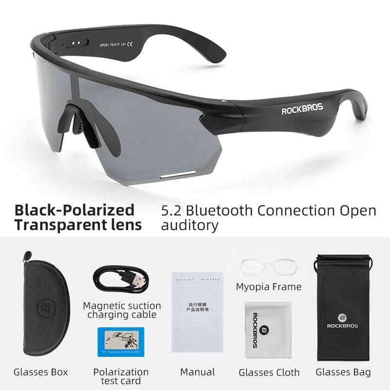 ROCKBROS Bluetooth Sunglasses TAC polarized lenses with Music Speaker #Color_Black