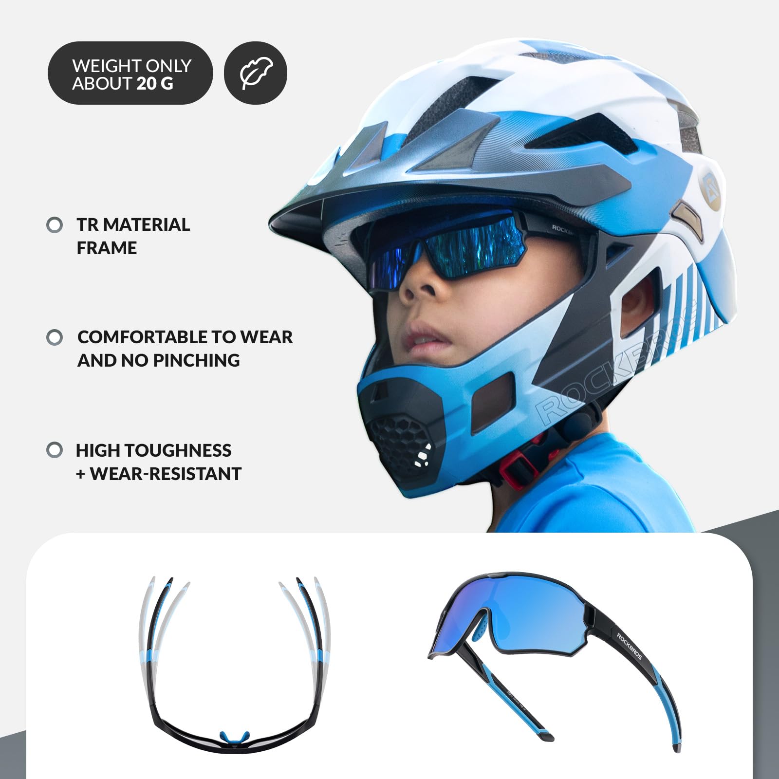 ROCKBROS Children's Cycling glasses UV400 Protection Sunglasses for Boys Girls #Color_Black