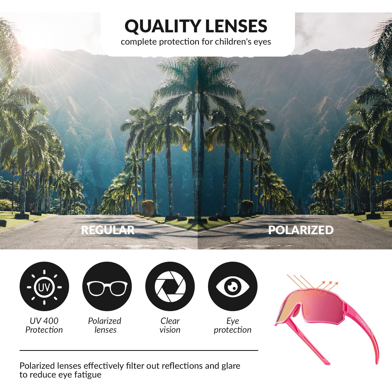 ROCKBROS Children's Cycling glasses UV400 Protection Sunglasses for Boys Girls #Color_Pink