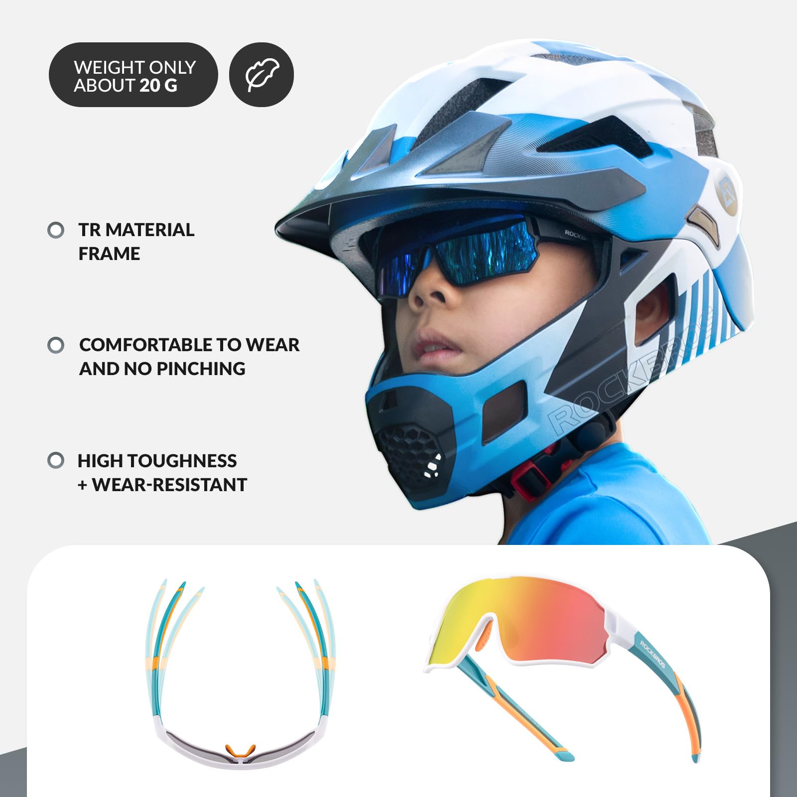ROCKBROS Children's Cycling glasses UV400 Protection Sunglasses for Boys Girls #Color_White