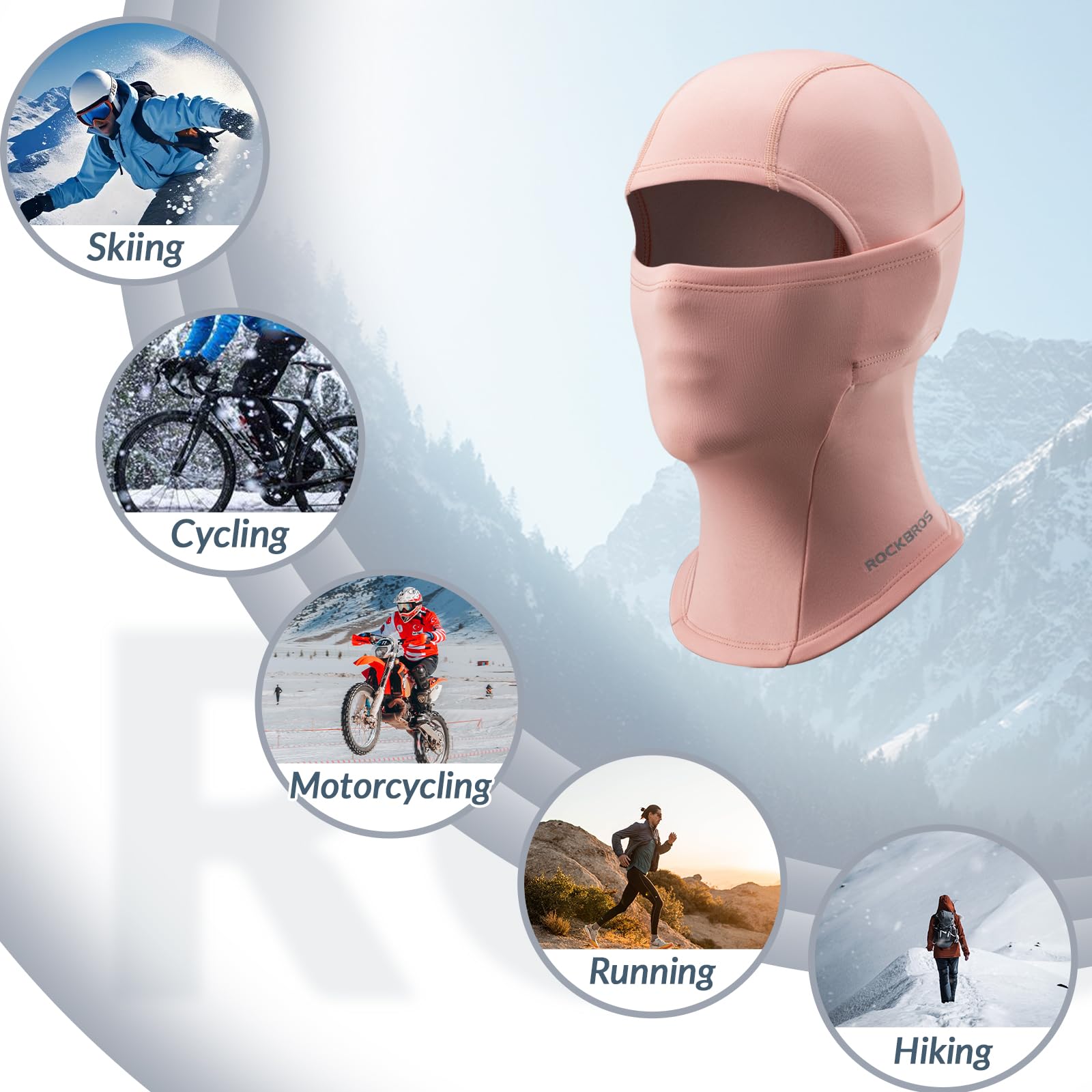 ROCKBROS Children's Thermal Windproof Breathable Balaclava for Autumn Winter #Color_Pink