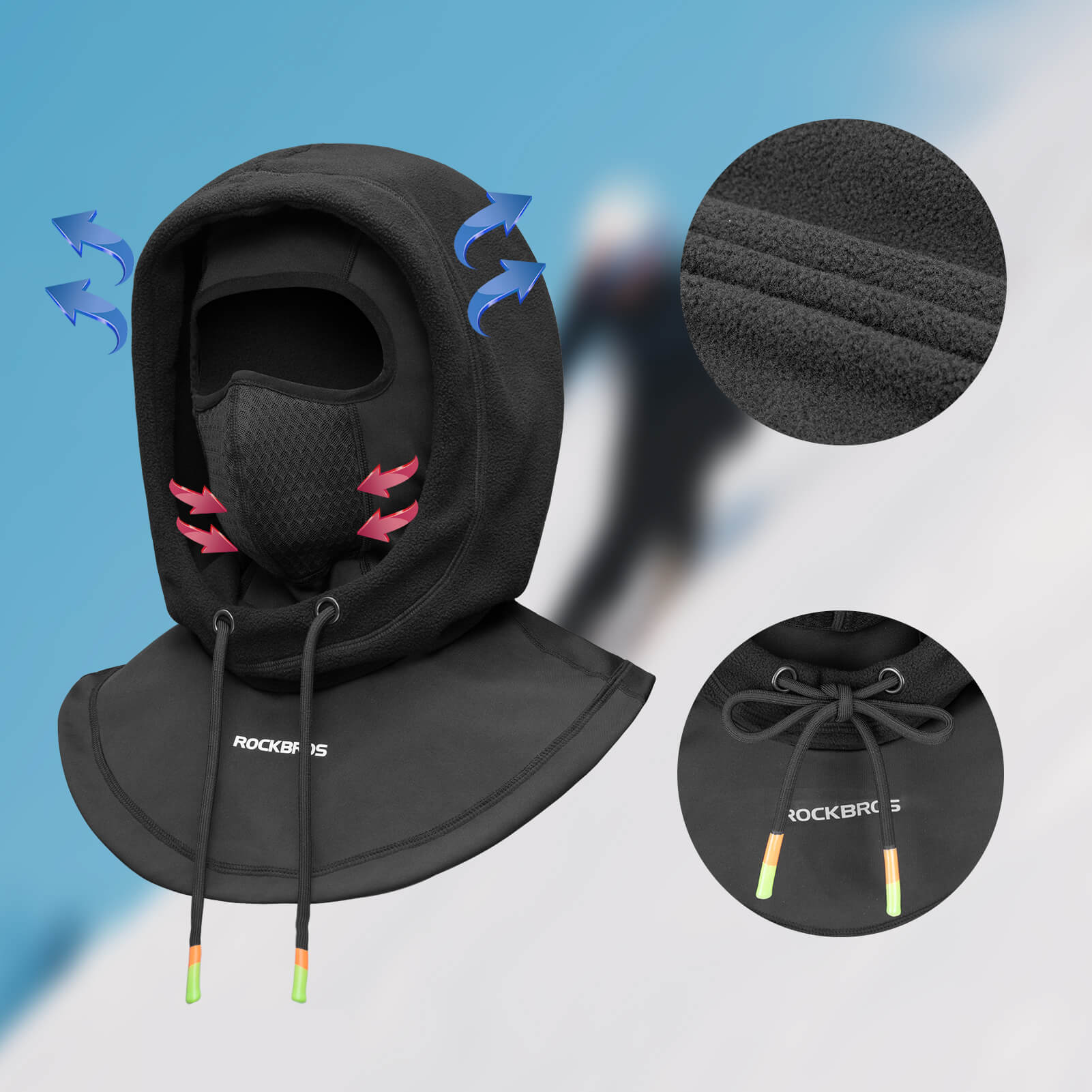 ROCKBROS Cycling Balaclava Windproof Warm Breathable for Men and Women #Style_Black02