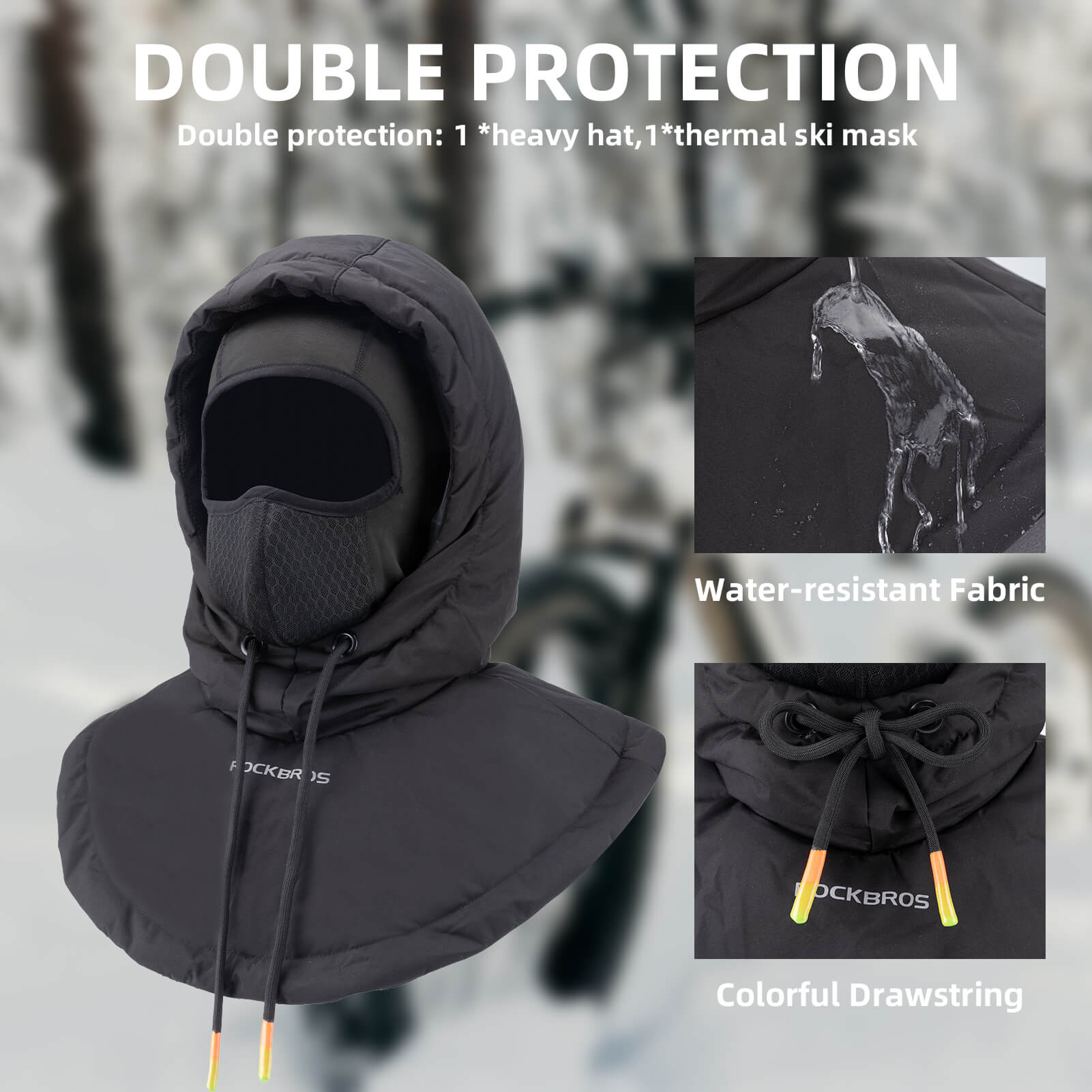 ROCKBROS Cycling Balaclava Windproof Warm Breathable for Men and Women #Style_Black01
