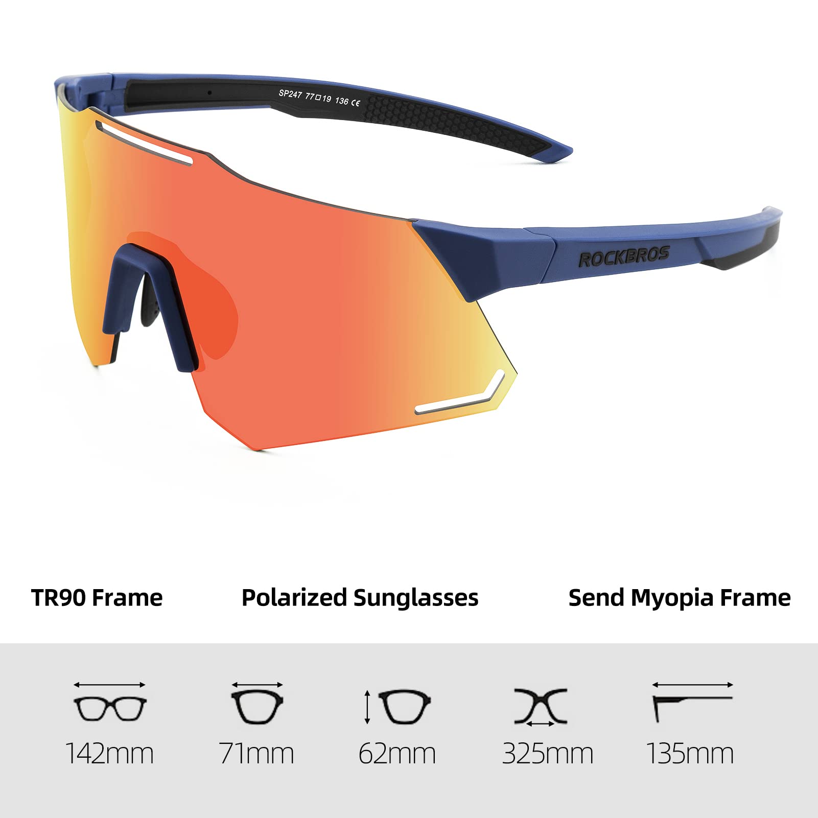 ROCKBROS Cycling Glasses Polarised Sports Glasses UV400 Protection