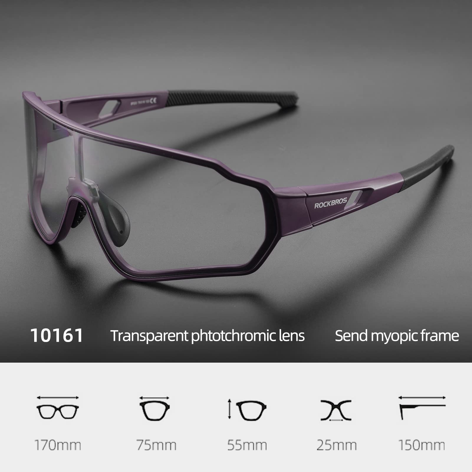 ROCKBROS Cycling Photochromic Sunglasses Light Weight Full Frame #Color_Lilac