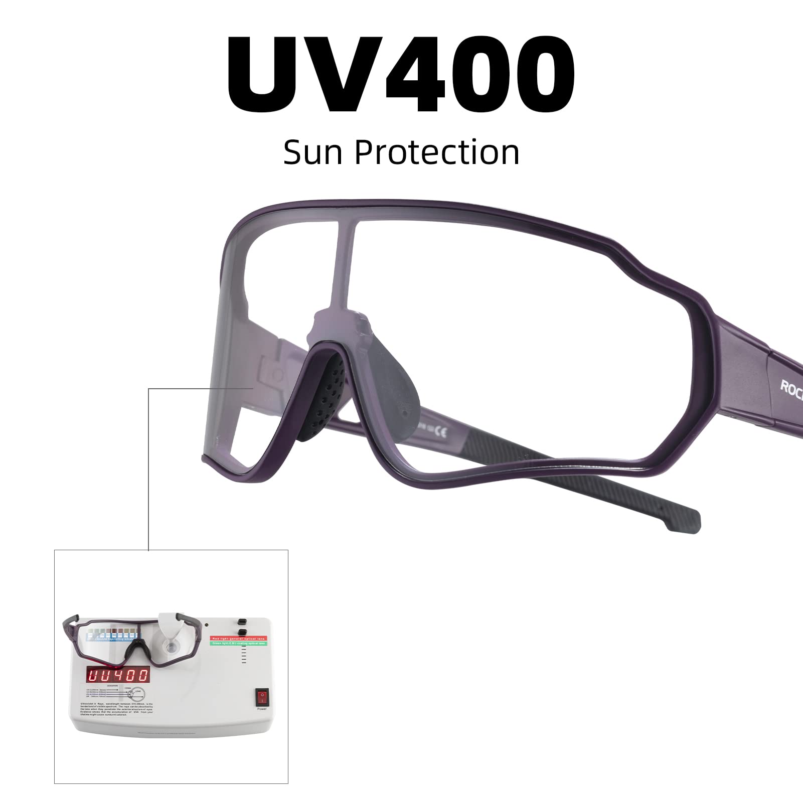 ROCKBROS Cycling Photochromic Sunglasses Light Weight Full Frame #Color_Lilac