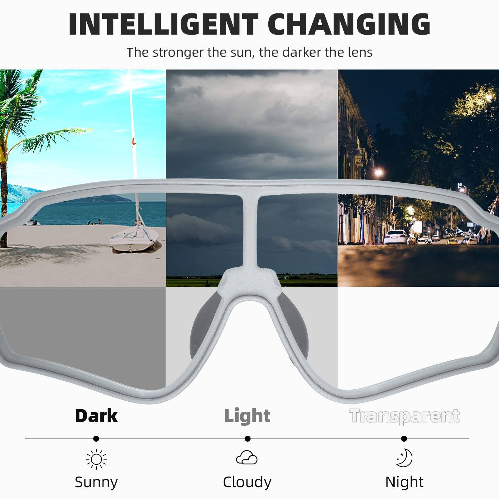 ROCKBROS Cycling Photochromic Sunglasses Light Weight Full Frame #Color_Silver