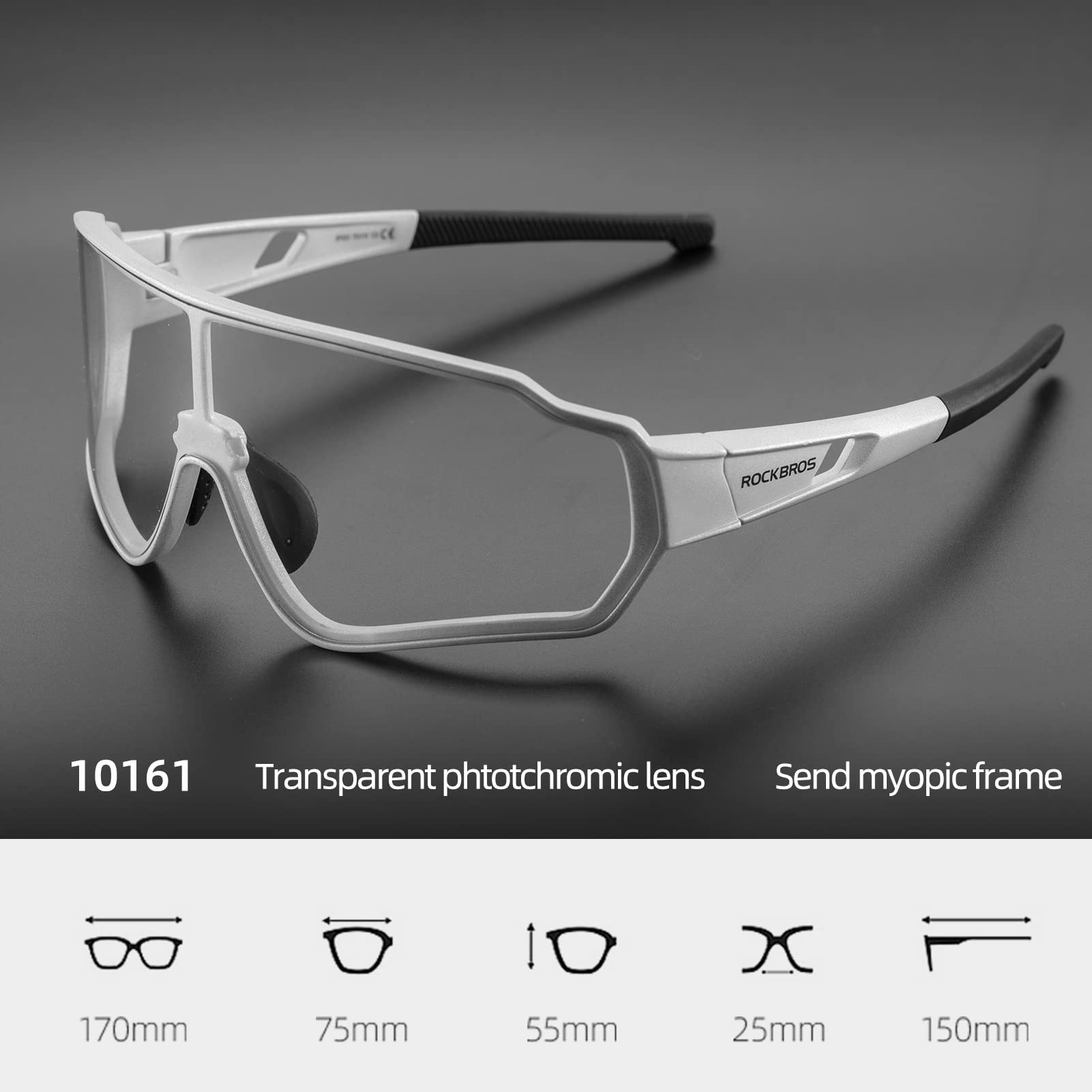 ROCKBROS Cycling Photochromic Sunglasses Light Weight Full Frame #Color_Silver