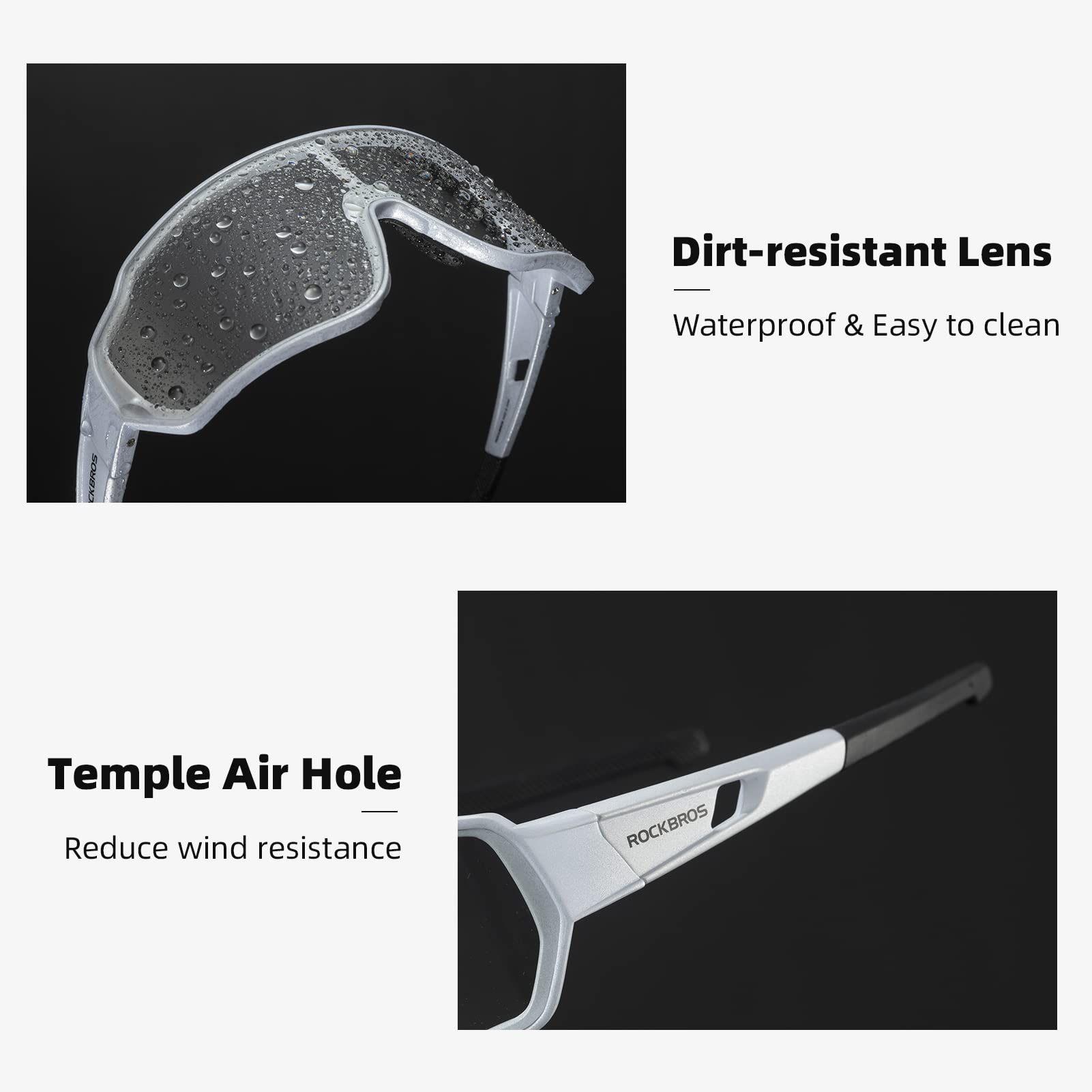 ROCKBROS Cycling Photochromic Sunglasses Light Weight Full Frame #Color_Silver