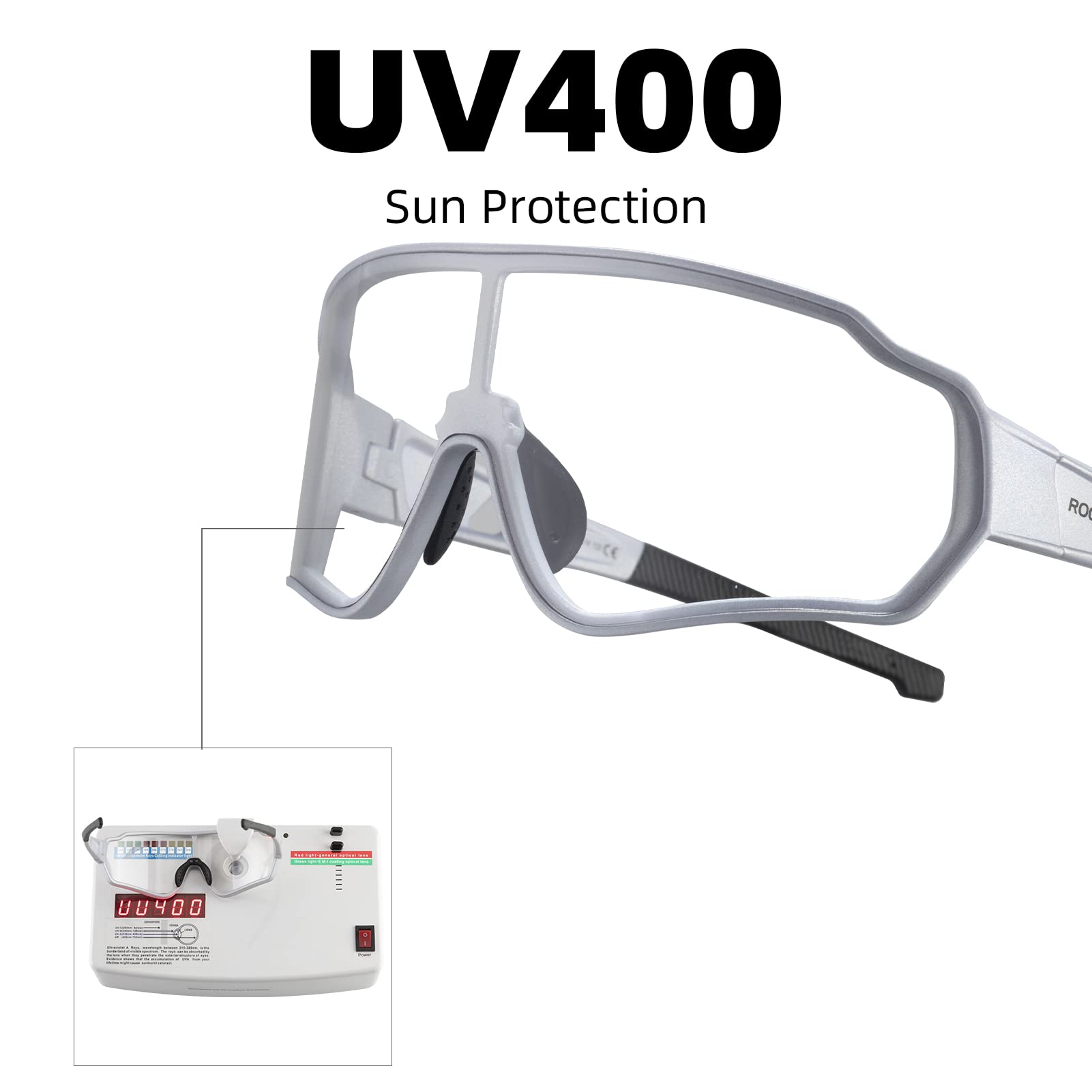 ROCKBROS Cycling Photochromic Sunglasses Light Weight Full Frame #Color_Silver