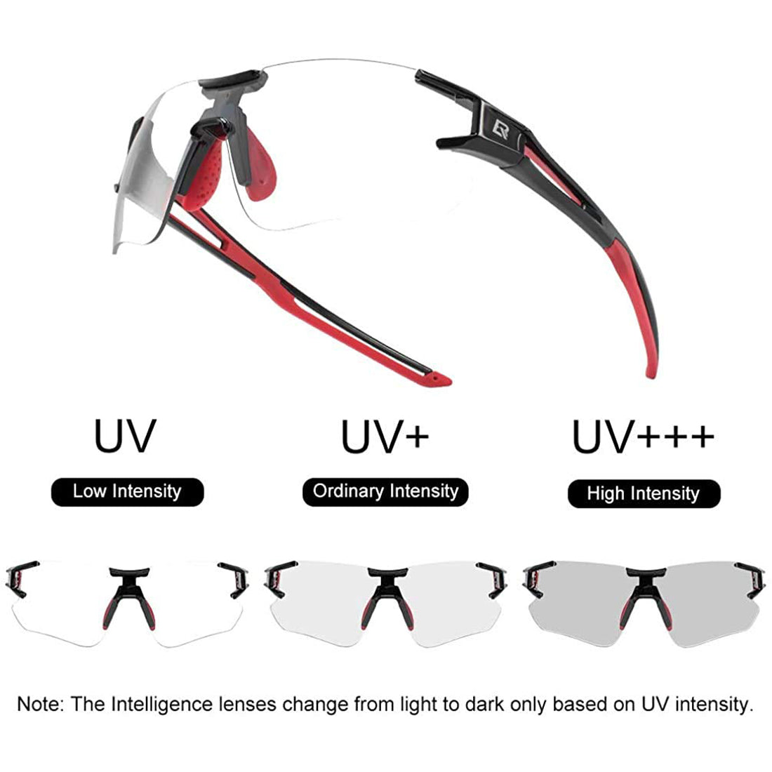 ROCKBROS Cycling Photochromic Sunglasses Rimless Transparent Goggles #Color_Black Red