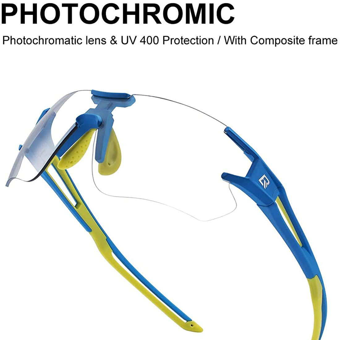 ROCKBROS Cycling Photochromic Sunglasses Rimless Transparent Goggles #Color_Blue Green