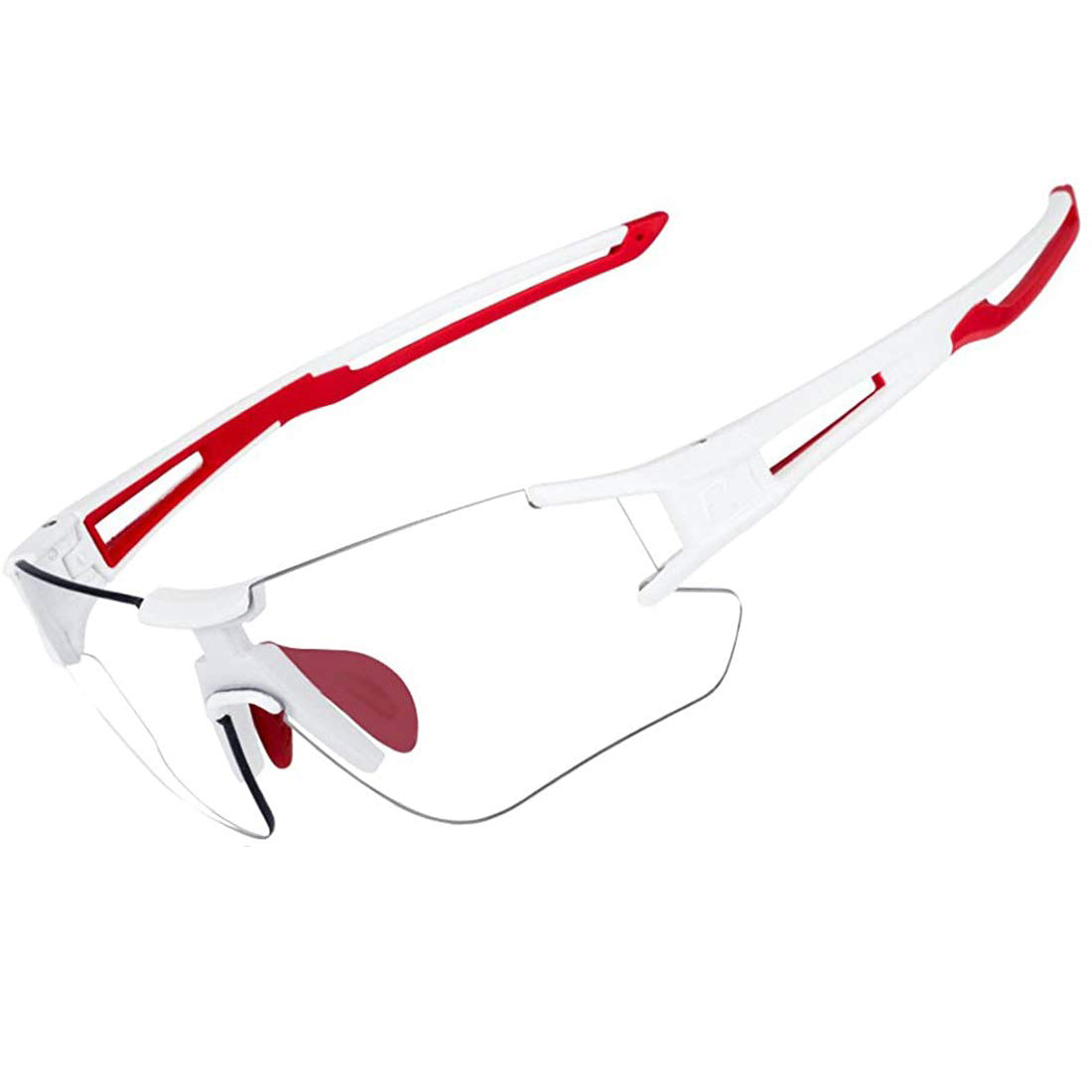 ROCKBROS Cycling Photochromic Sunglasses Rimless Transparent Goggles #Color_ White Red