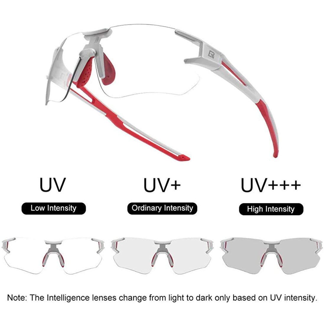ROCKBROS Cycling Photochromic Sunglasses Rimless Transparent Goggles #Color_ White Red