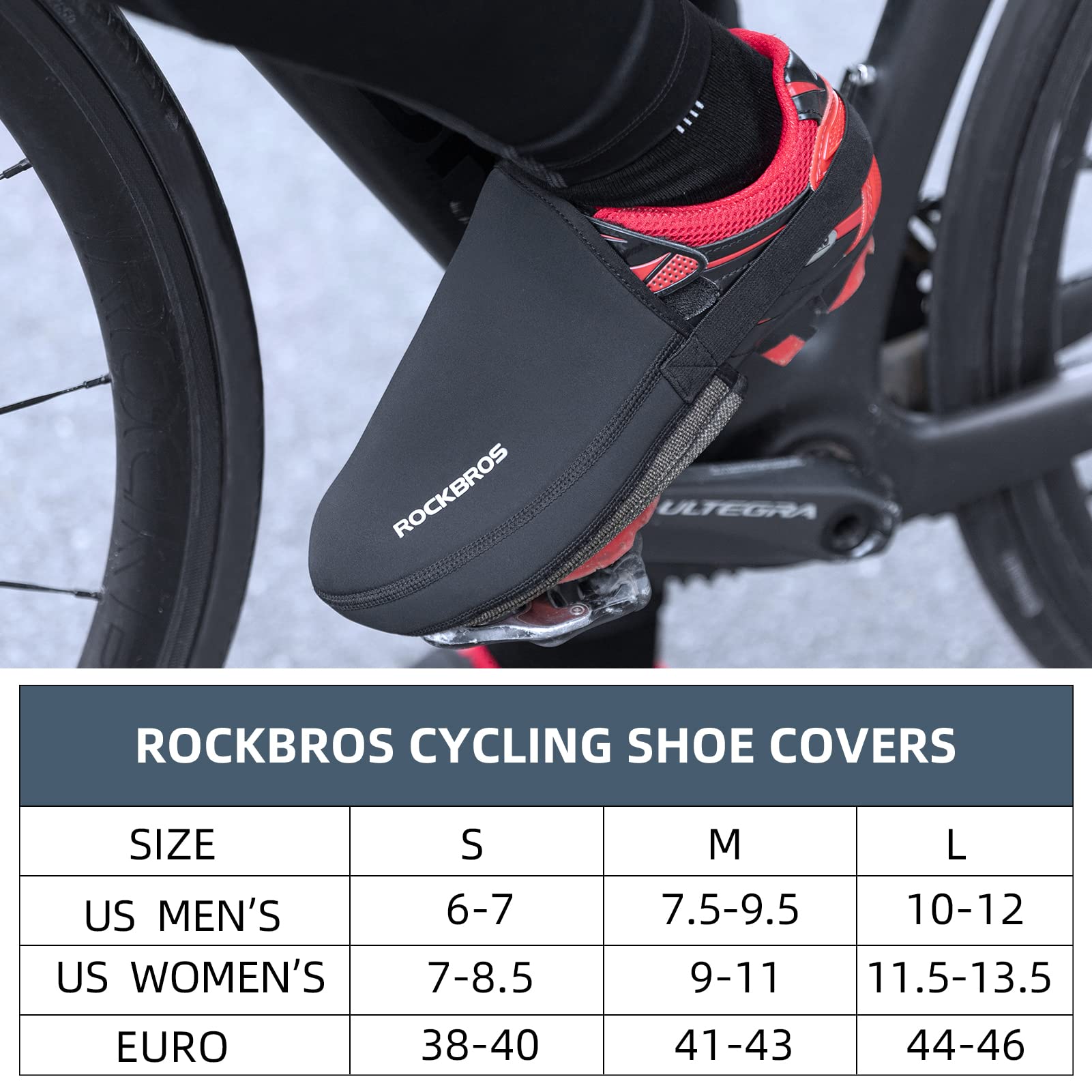ROCKBROS Cycling Shoe Toe Covers Bike Overshoes Thermal Unisex #Color_Black