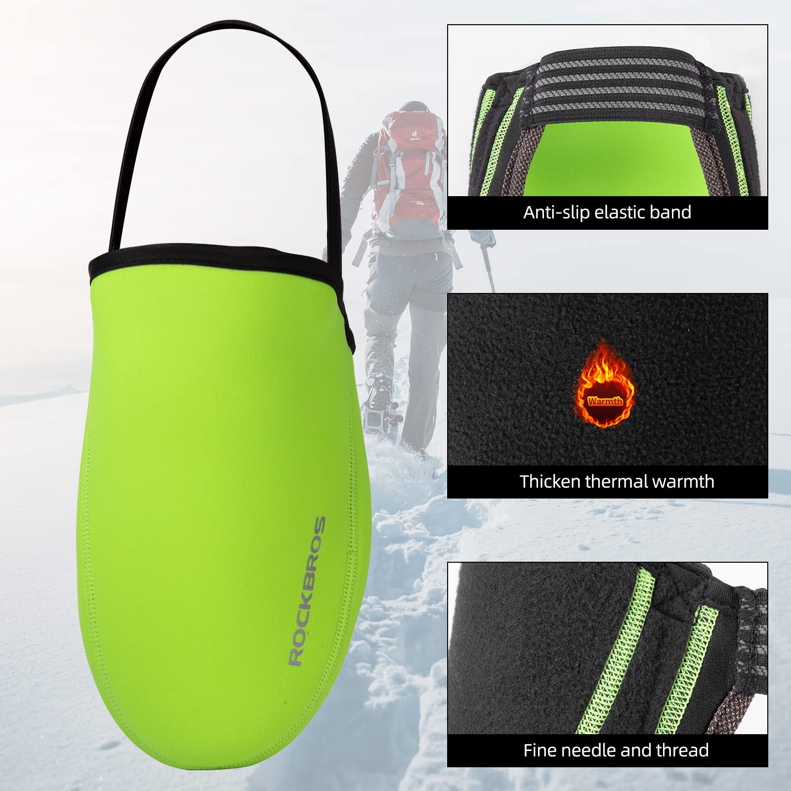 ROCKBROS Cycling Shoe Toe Covers Bike Overshoes Thermal Unisex #Color_Green