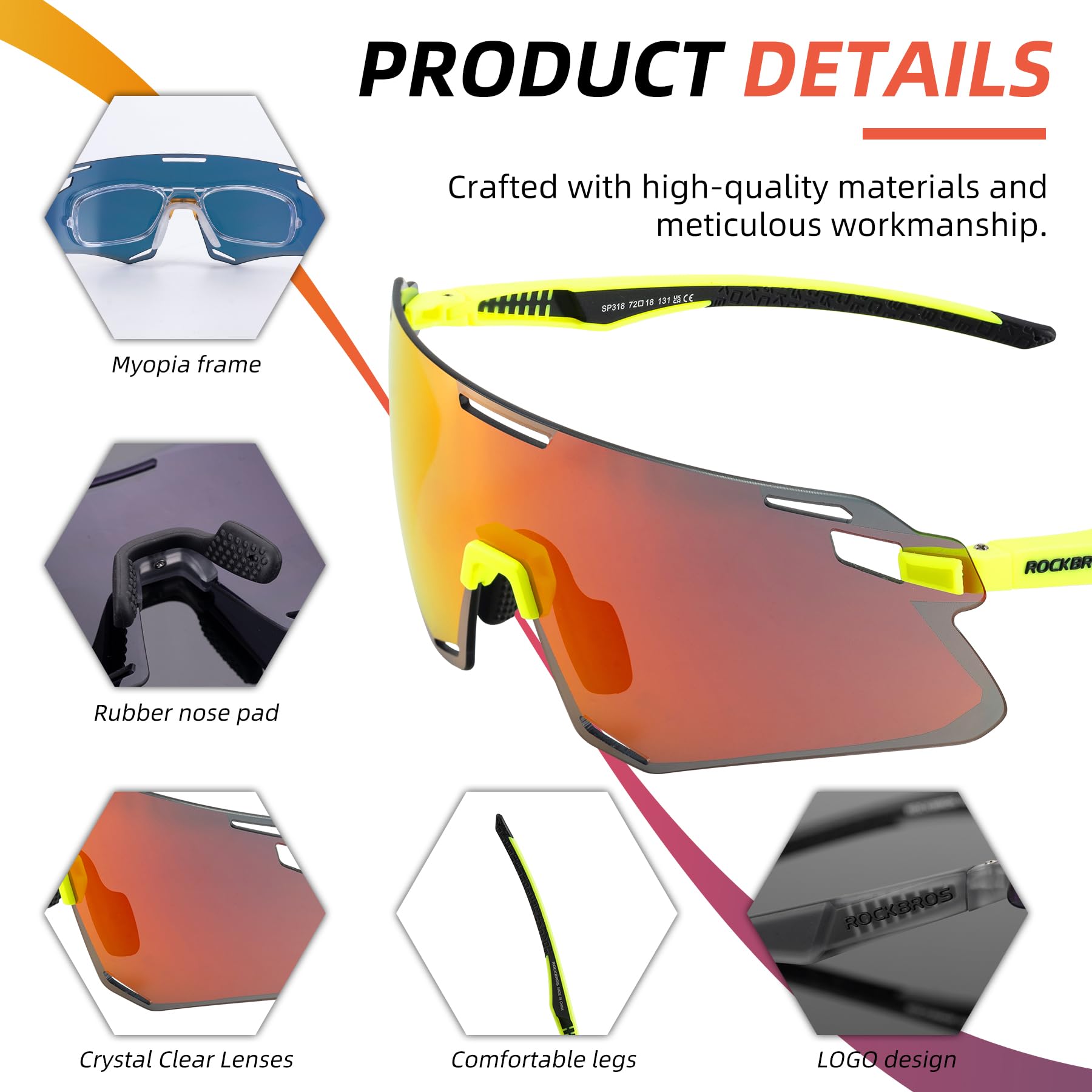 ROCKBROS SP318 frameless cycling sunglasses with UV400 protection, lightweight and aerodynamic design.