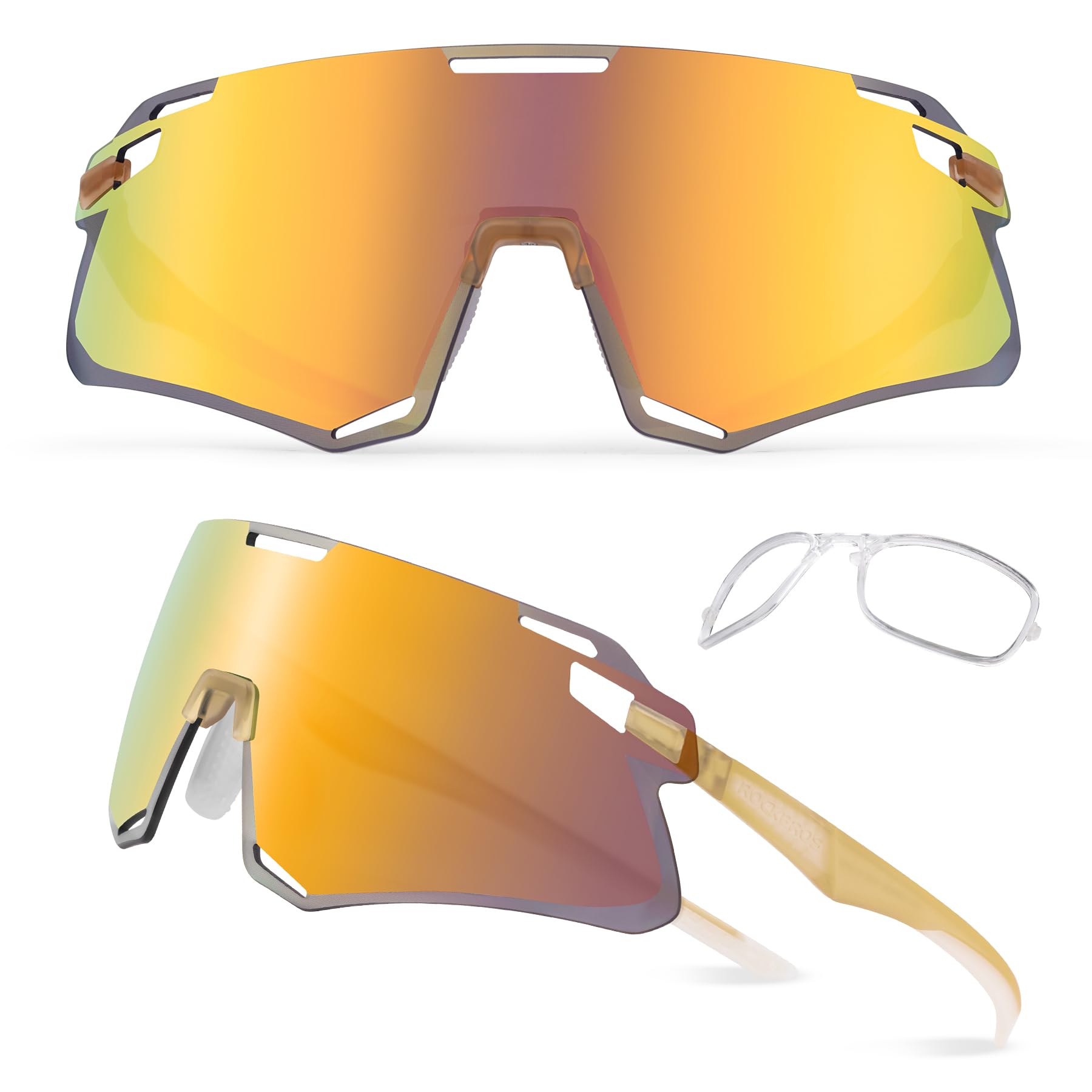 ROCKBROS SP318 frameless cycling sunglasses with UV400 protection, lightweight and aerodynamic design. #Color_Amber Orange