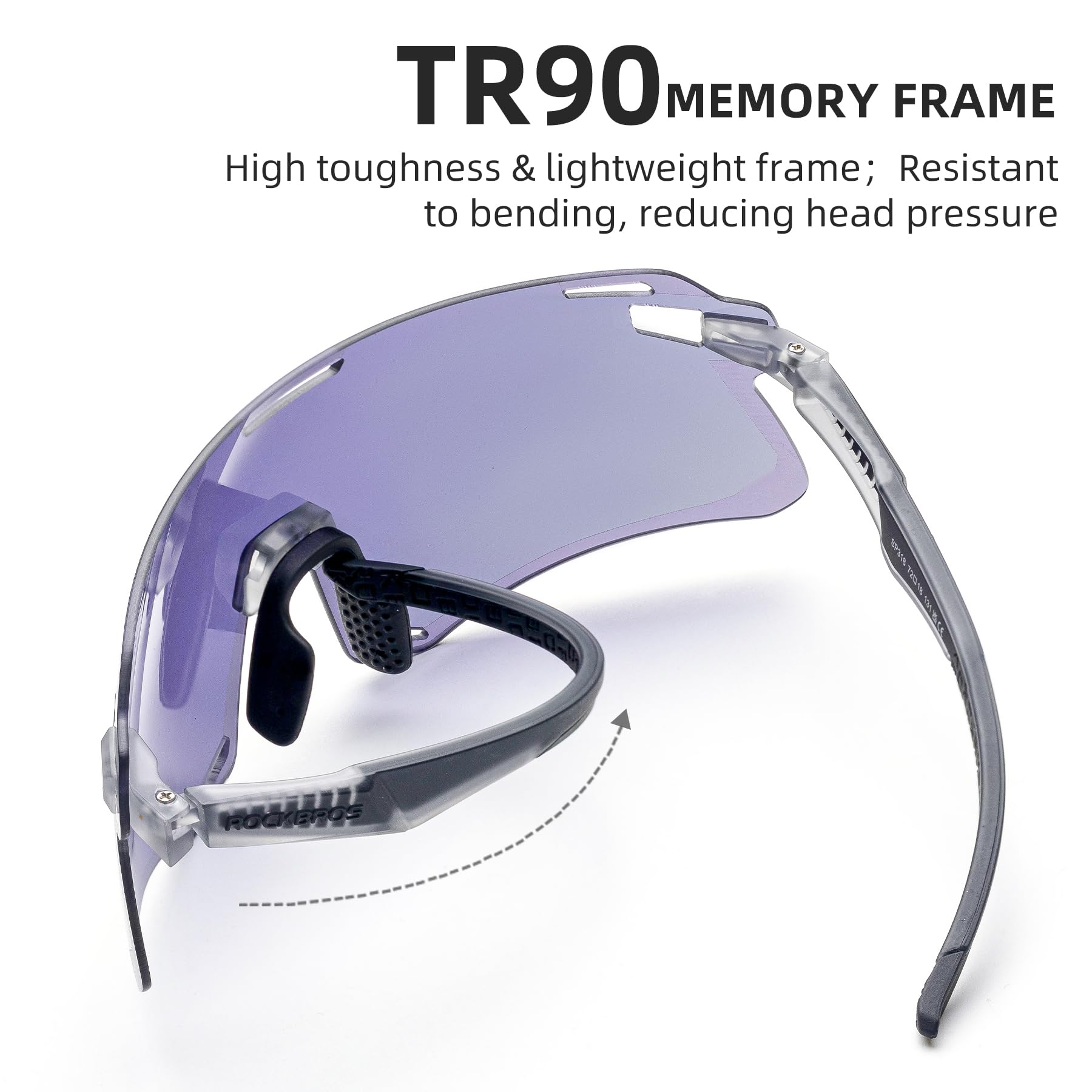 ROCKBROS SP318 frameless cycling sunglasses with UV400 protection, lightweight and aerodynamic design.