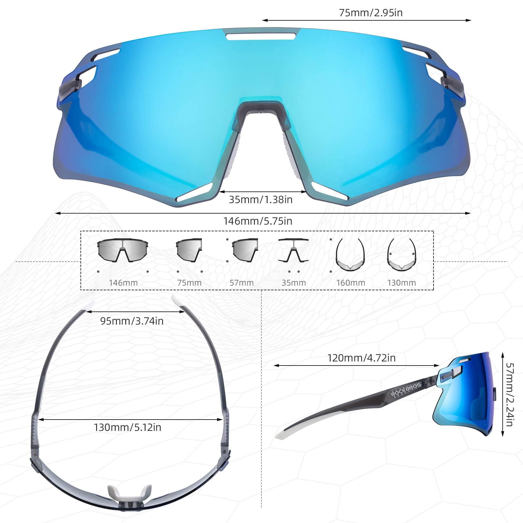 ROCKBROS SP318 frameless cycling sunglasses with UV400 protection, lightweight and aerodynamic design.