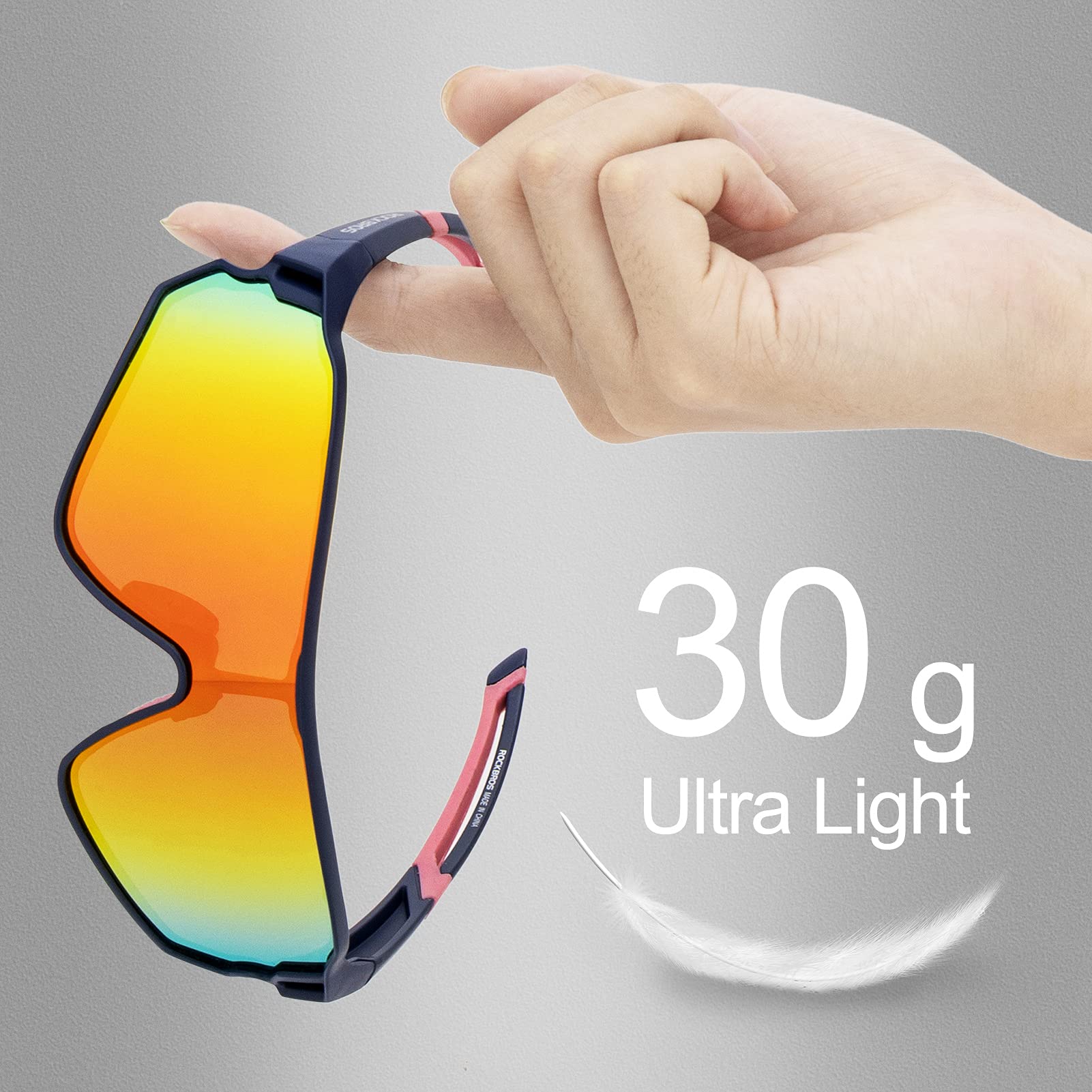 ROCKBROS Cycling Sunglasses Polarized UV Protection Full Frame Goggles #Color_Dark Blue + Pink