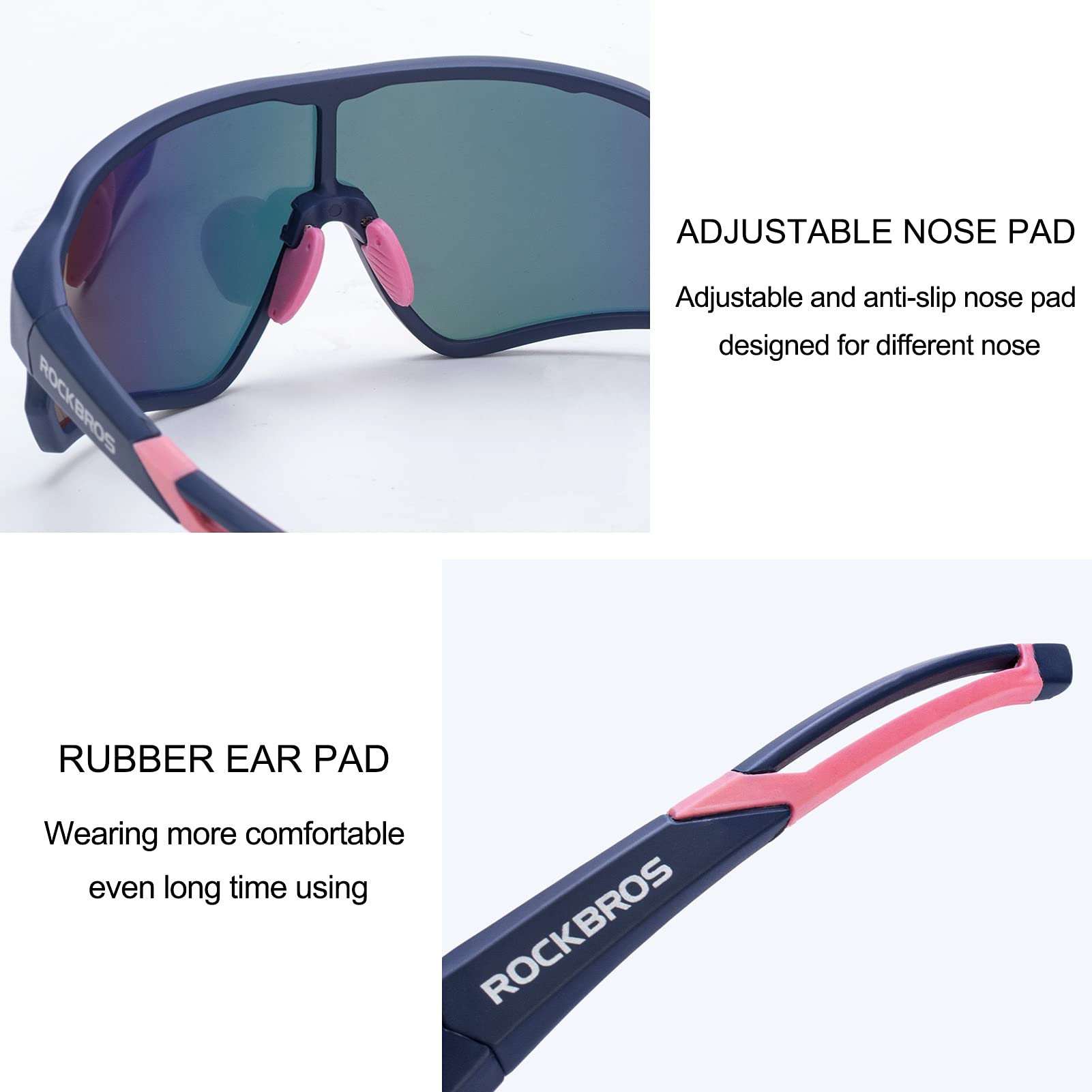 ROCKBROS Cycling Sunglasses Polarized UV Protection Full Frame Goggles #Color_Dark Blue + Pink