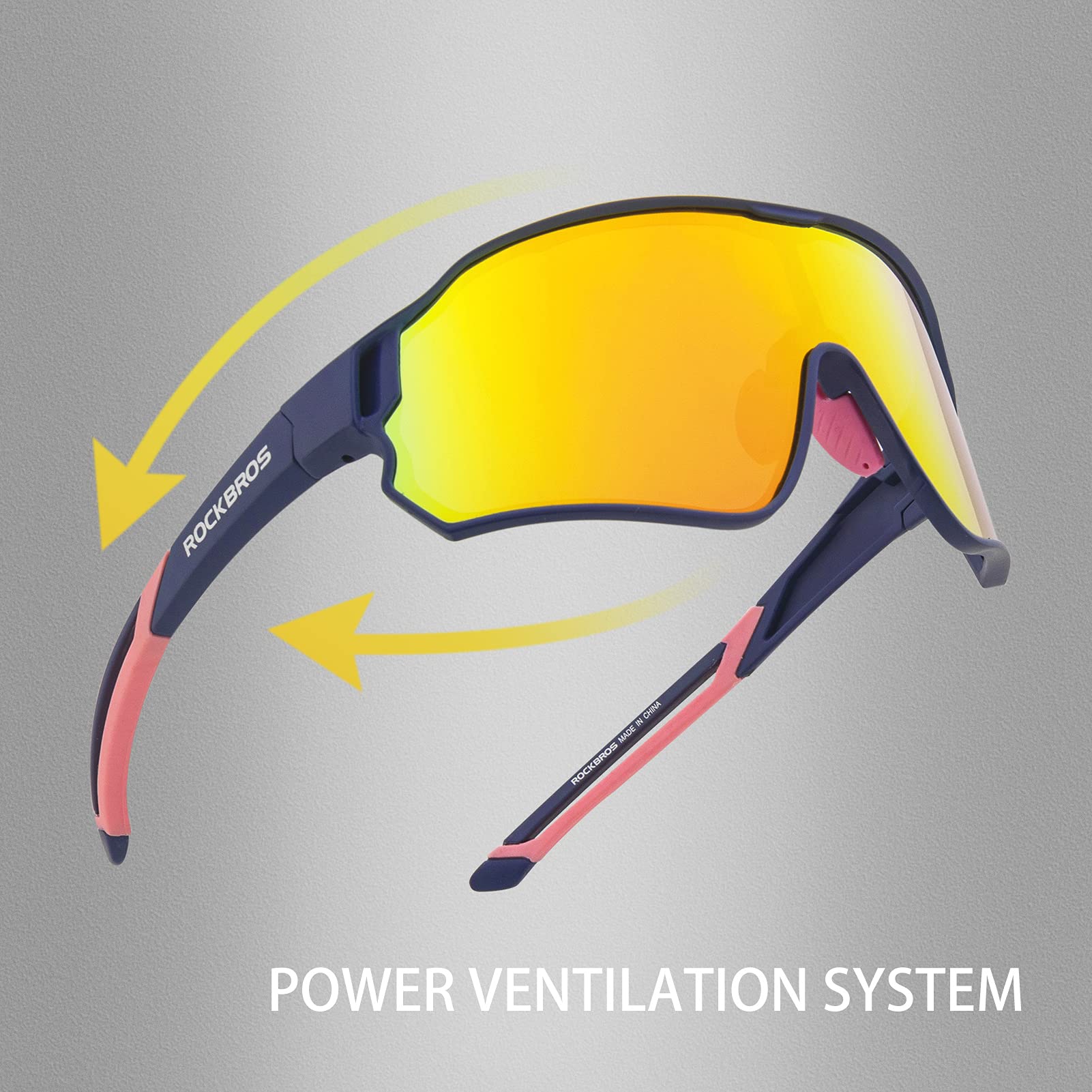 ROCKBROS Cycling Sunglasses Polarized UV Protection Full Frame Goggles #Color_Dark Blue + Pink