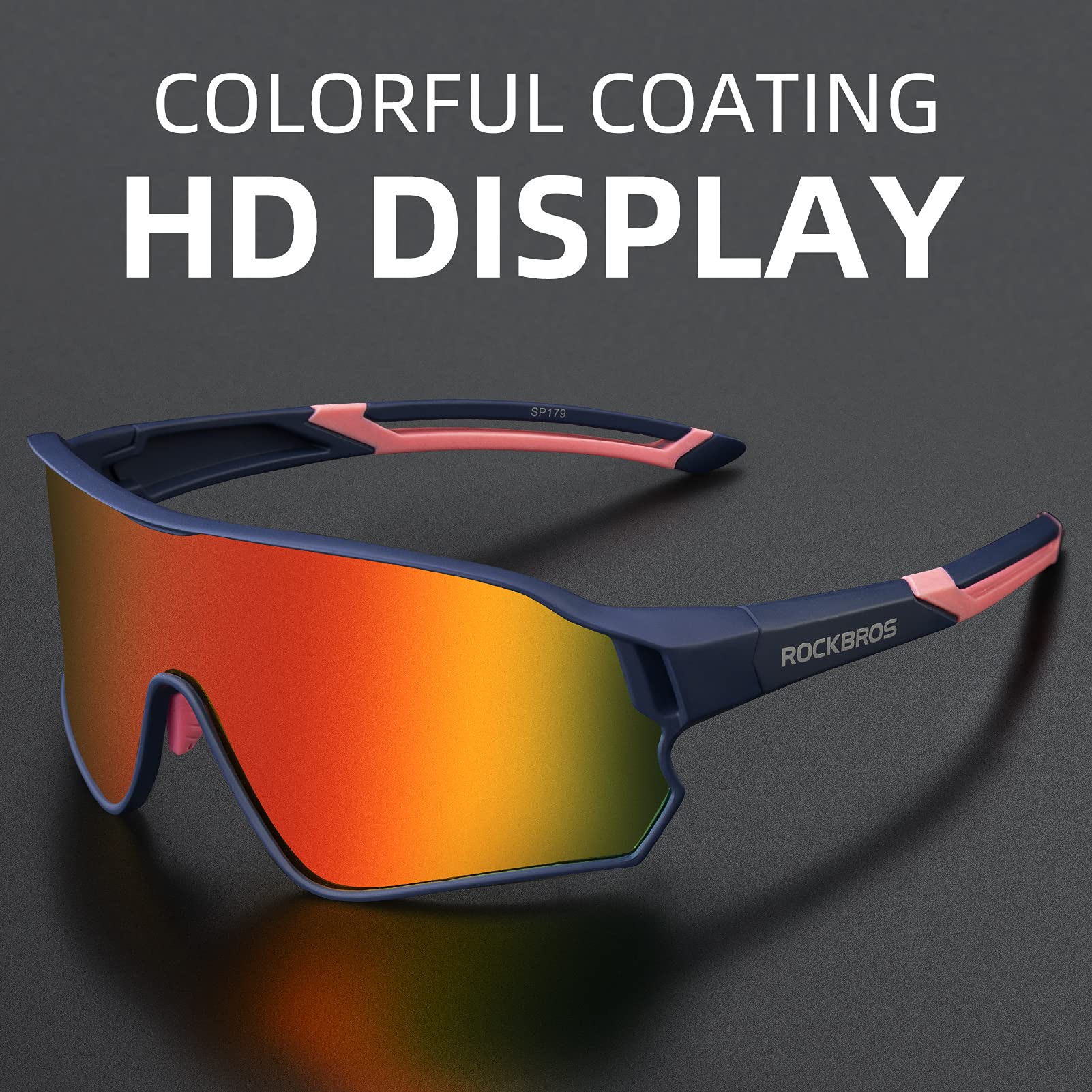 ROCKBROS Cycling Sunglasses Polarized UV Protection Full Frame Goggles #Color_Dark Blue + Pink