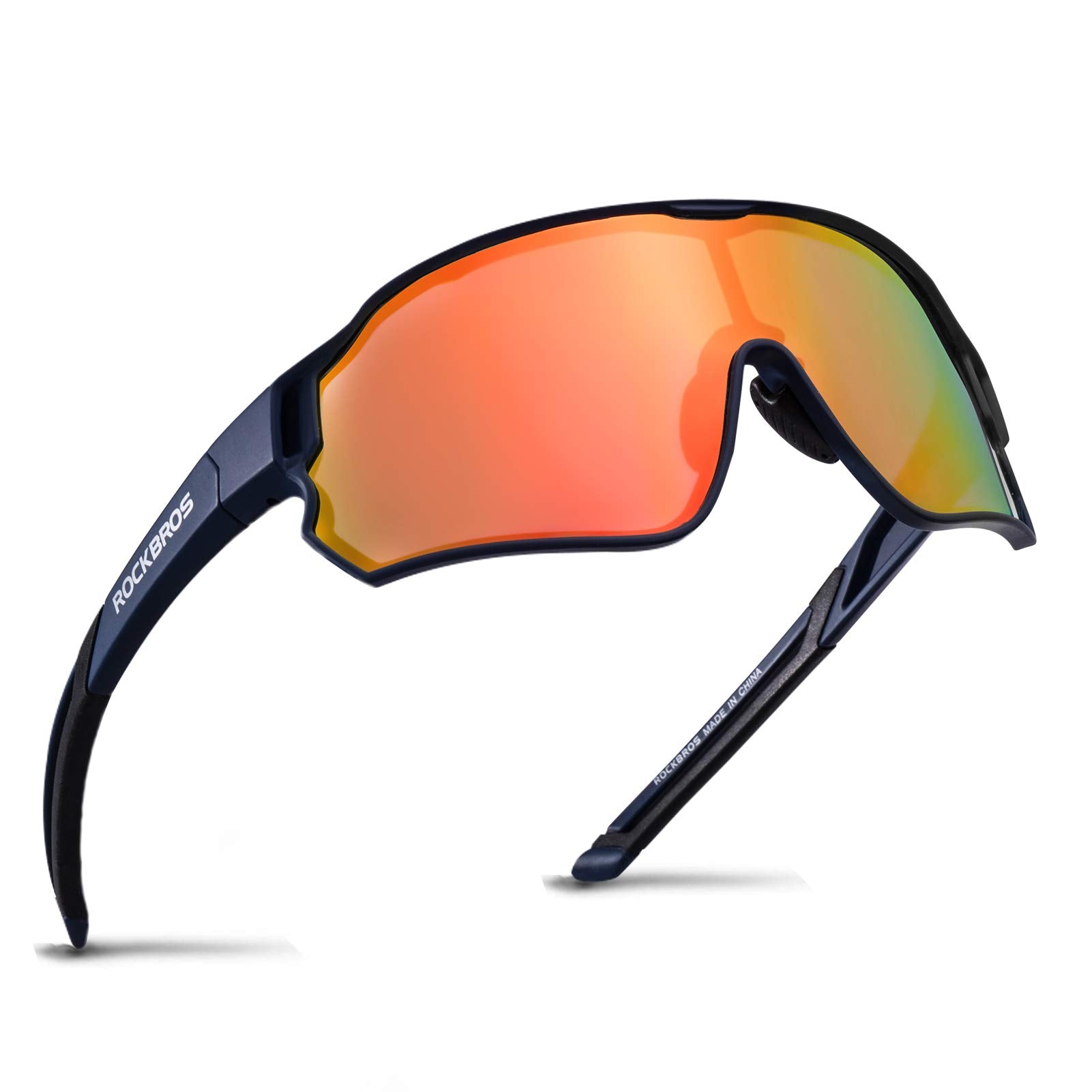ROCKBROS Cycling Sunglasses Polarized UV Protection Full Frame Goggles #Color_Navy Blue