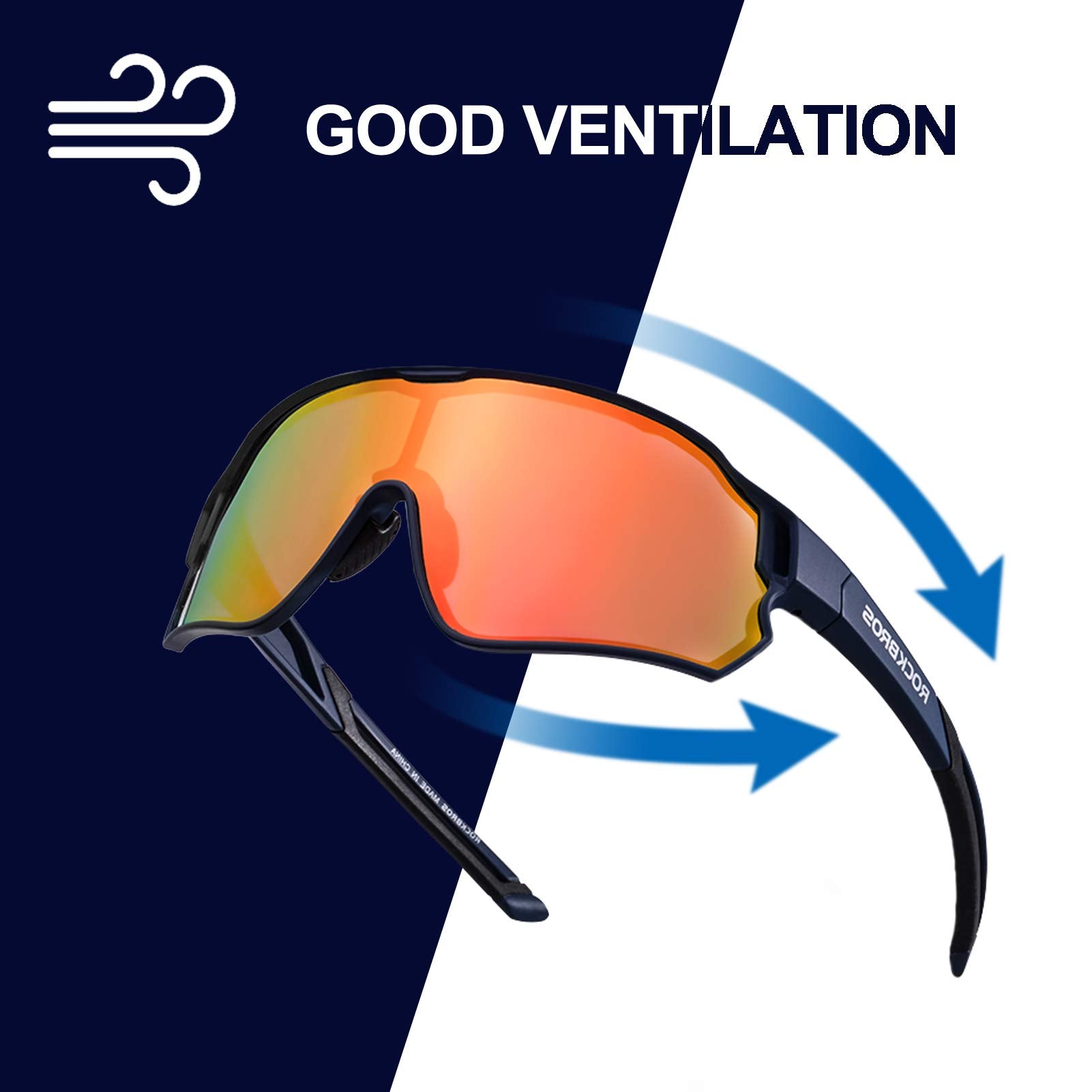 ROCKBROS Cycling Sunglasses Polarized UV Protection Full Frame Goggles #Color_Navy Blue