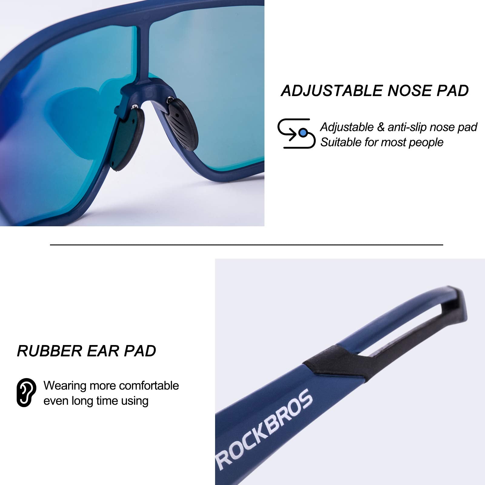 ROCKBROS Cycling Sunglasses Polarized UV Protection Full Frame Goggles #Color_Navy Blue