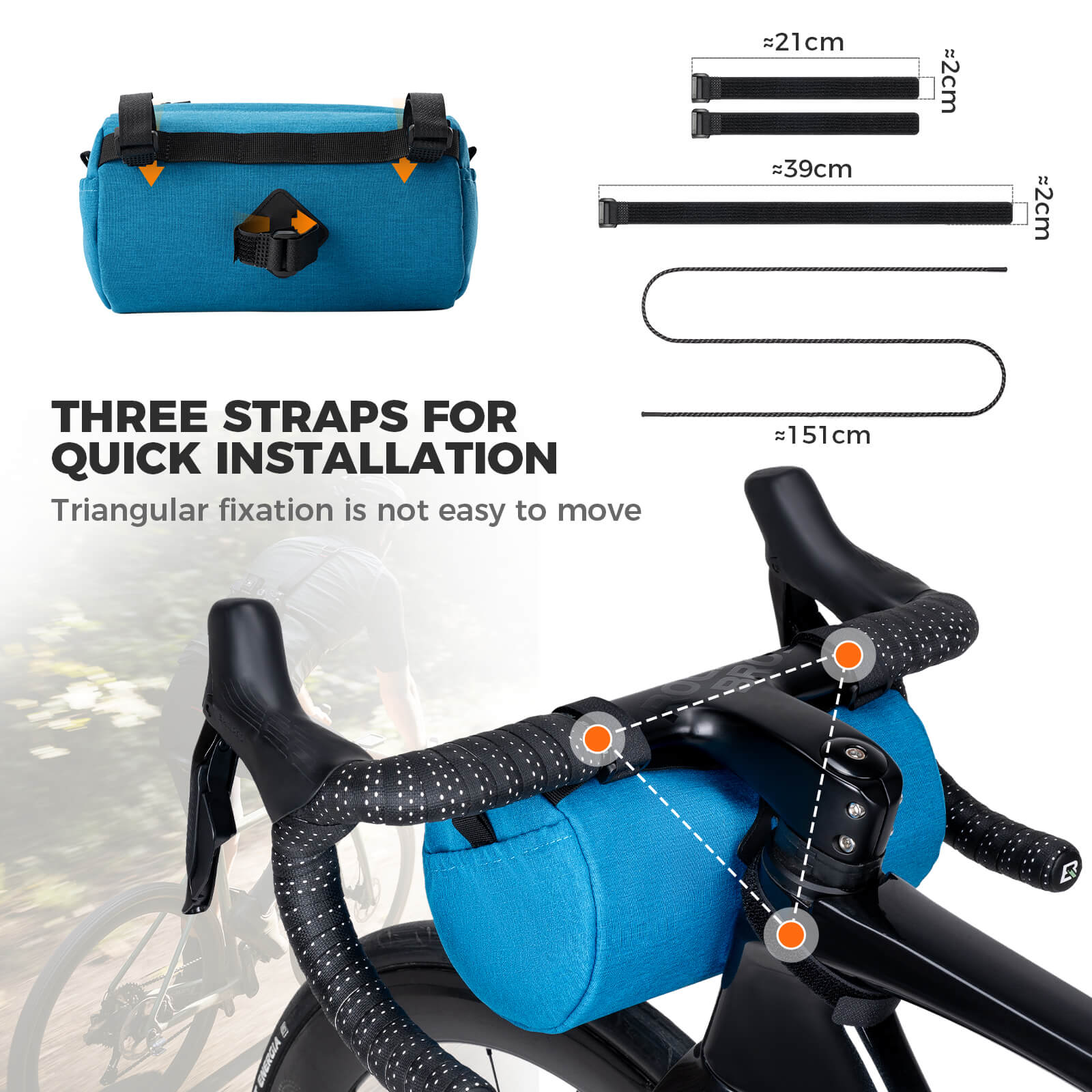 ROCKBROS cylindrical bike handlebar bag, waterproof, durable, versatile storage bag for cycling adventures.