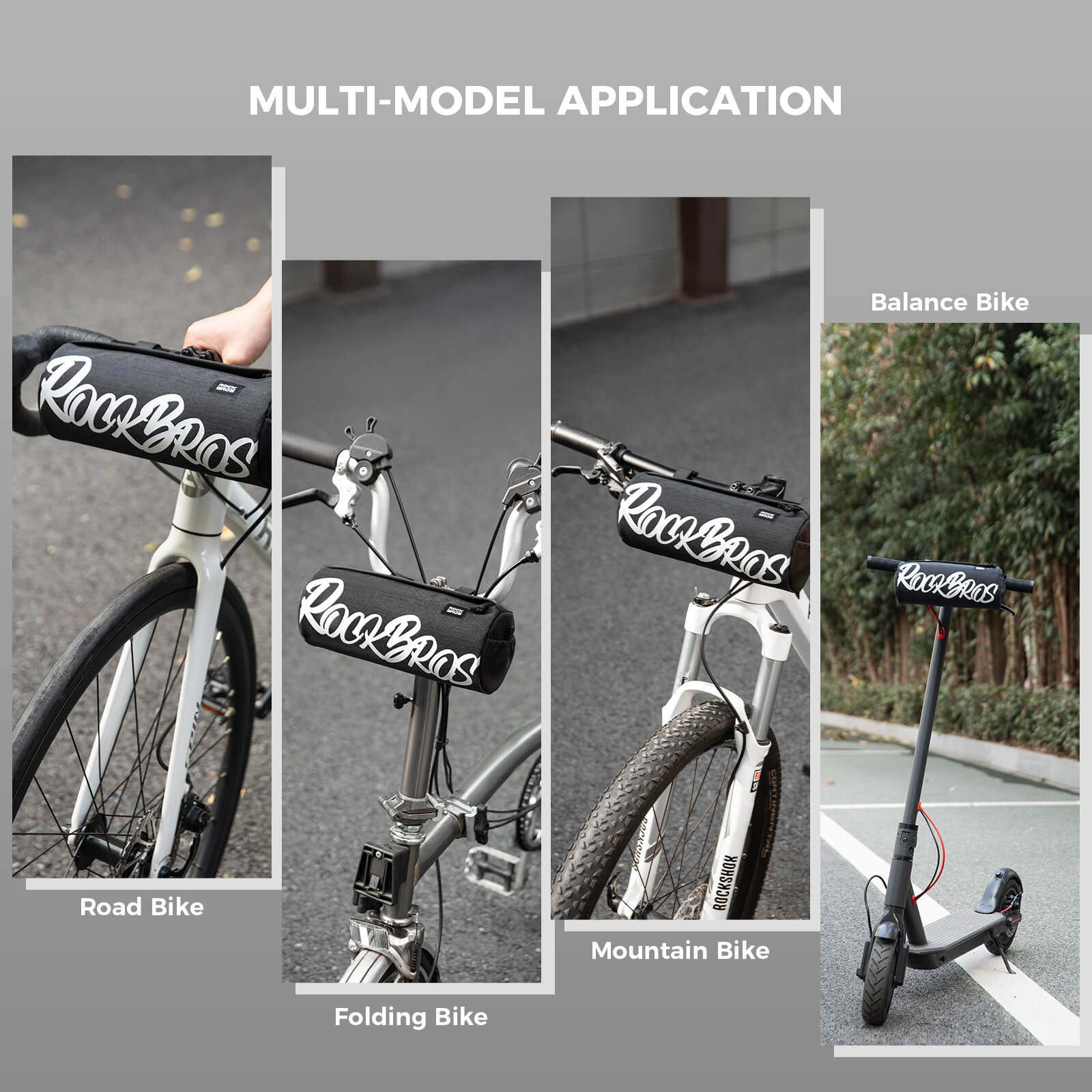 ROCKBROS cylindrical bike handlebar bag, waterproof, durable, versatile storage bag for cycling adventures.