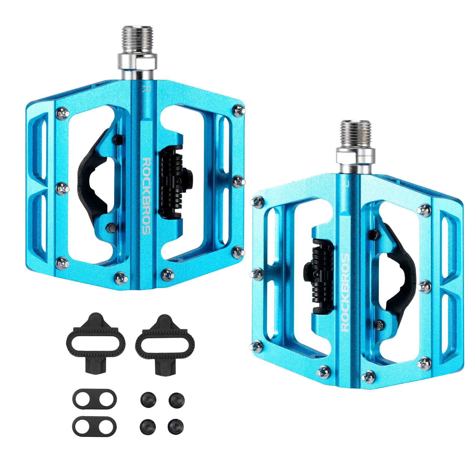 ROCKBROS Dual Functionality Bike Pedals Clipless Flat Bike Pedals (Pair) #Color_Blue