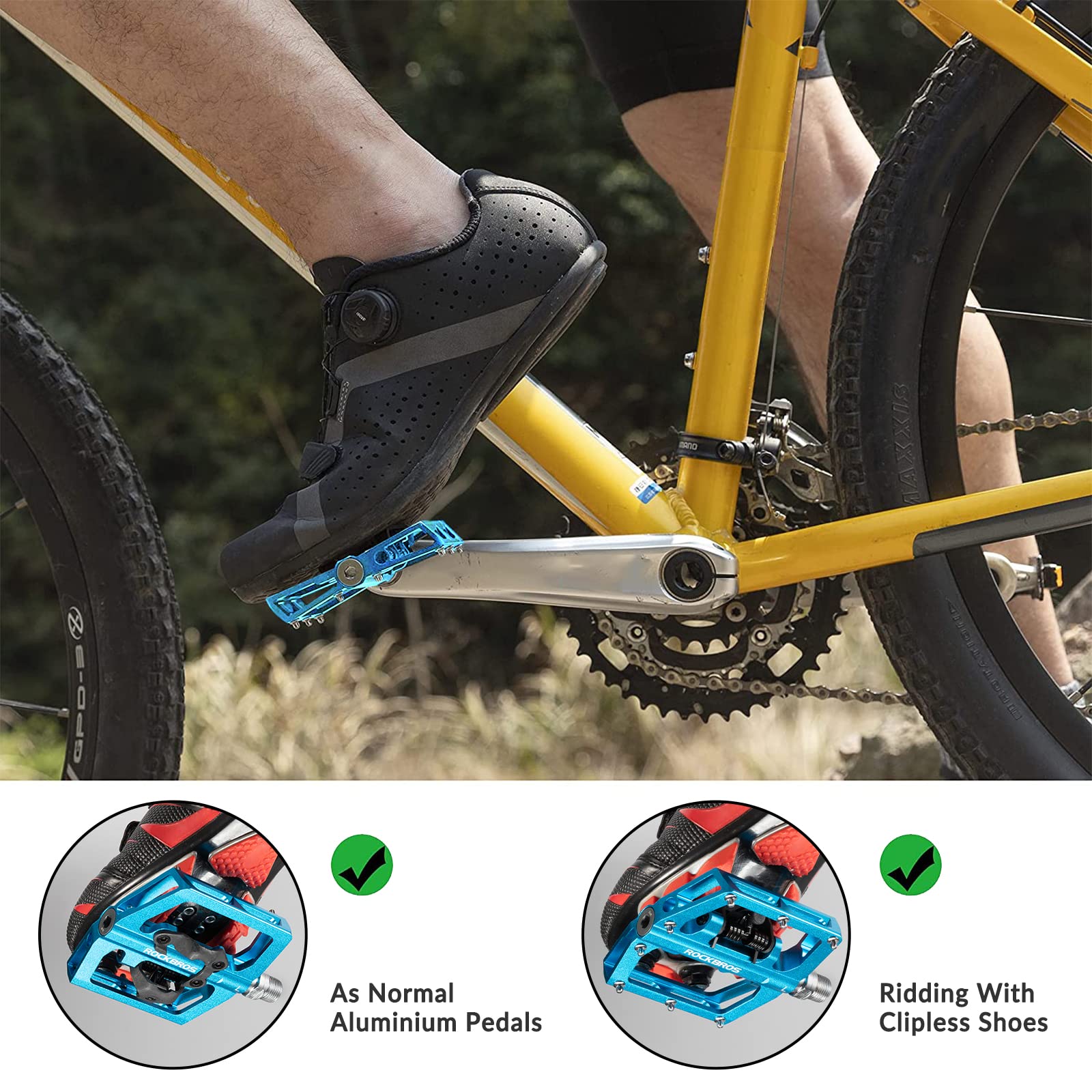 ROCKBROS Dual Functionality Bike Pedals Clipless Flat Bike Pedals (Pair) #Color_Blue