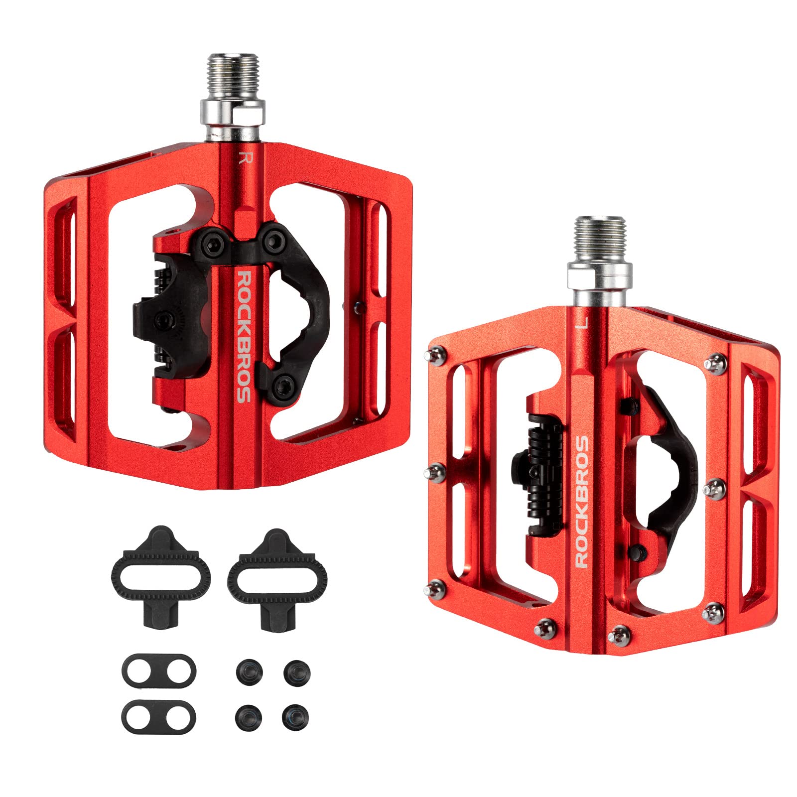 ROCKBROS Dual Functionality Bike Pedals Clipless Flat Bike Pedals (Pair) #Color_Red