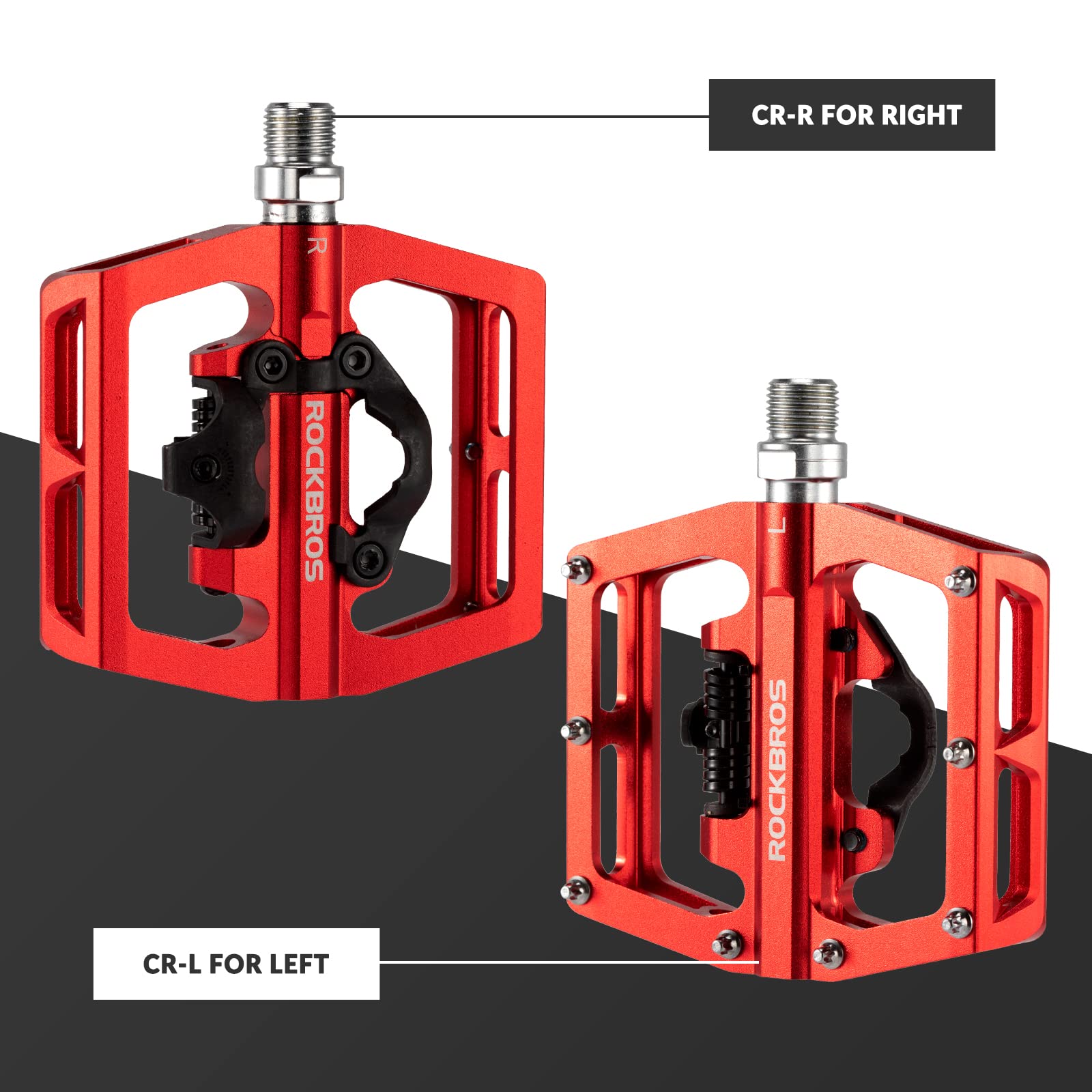 ROCKBROS Dual Functionality Bike Pedals Clipless Flat Bike Pedals (Pair) #Color_Red