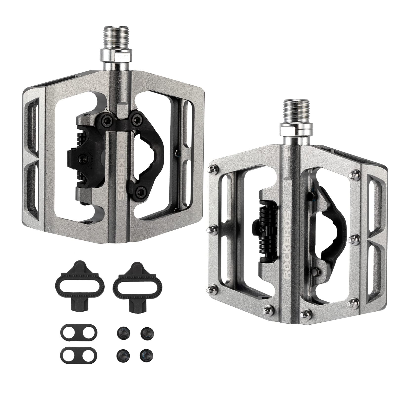 ROCKBROS Dual Functionality Bike Pedals Clipless Flat Bike Pedals (Pair) #Color_Titanium