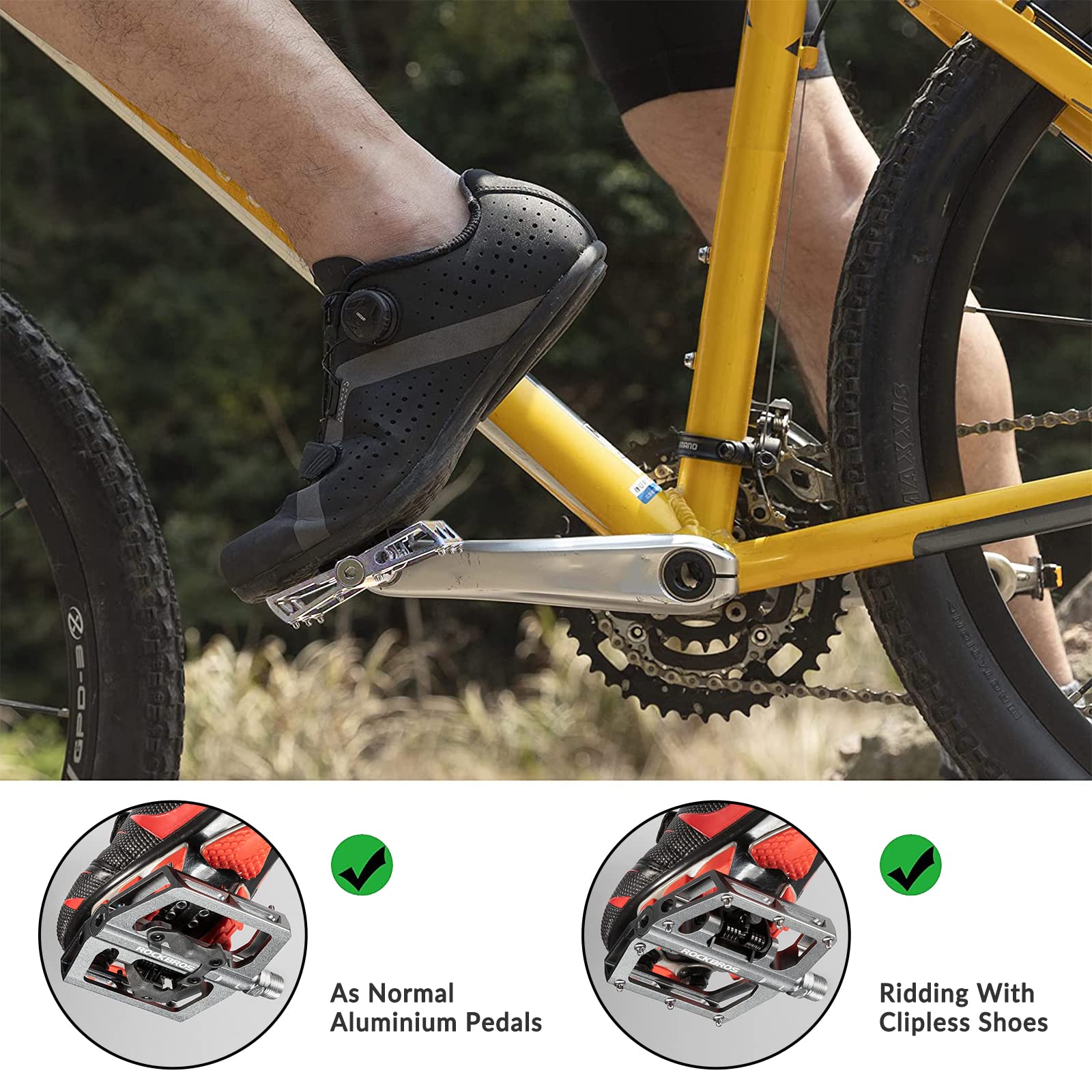 ROCKBROS Dual Functionality Bike Pedals Clipless Flat Bike Pedals (Pair) #Color_Titanium