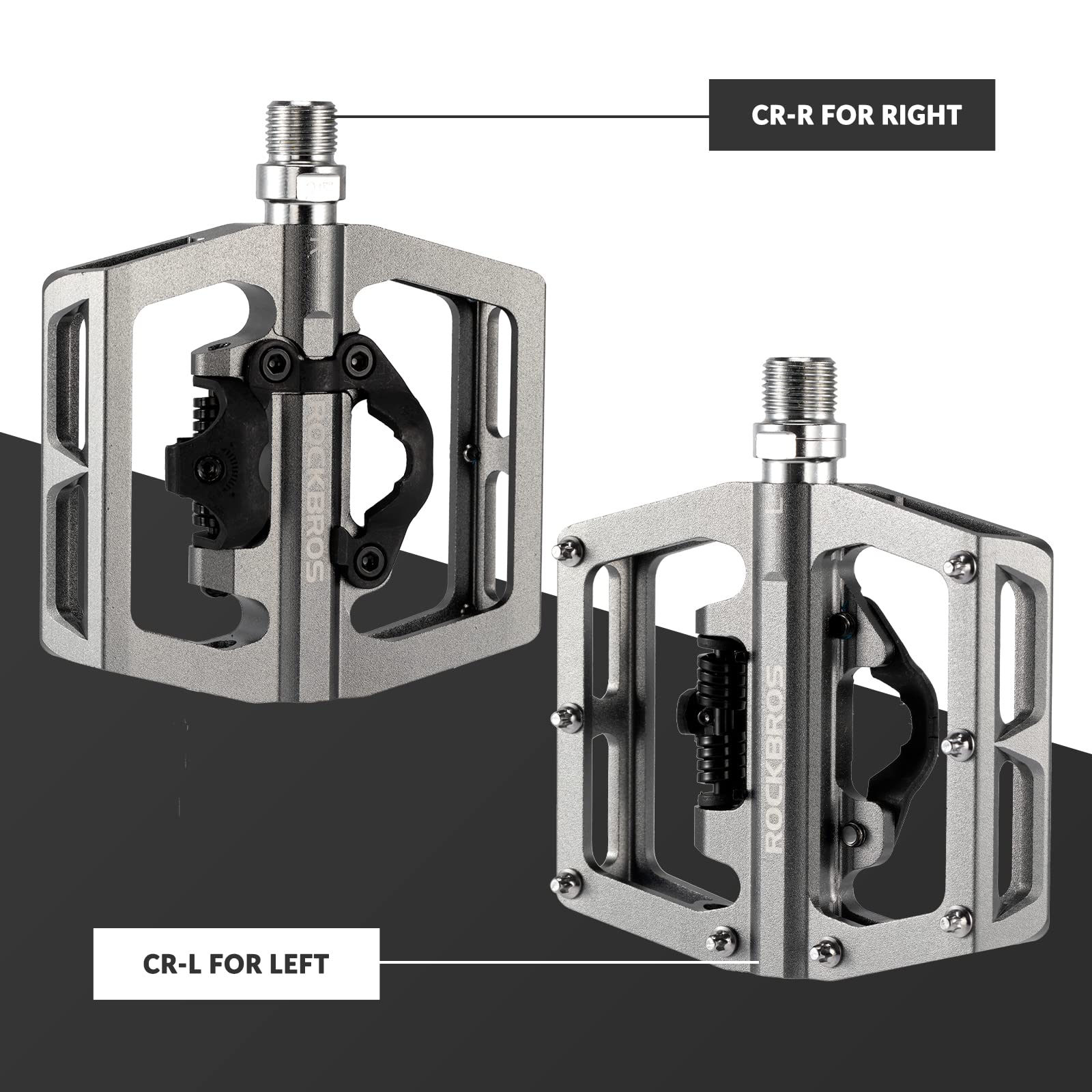 ROCKBROS Dual Functionality Bike Pedals Clipless Flat Bike Pedals (Pair) #Color_Titanium