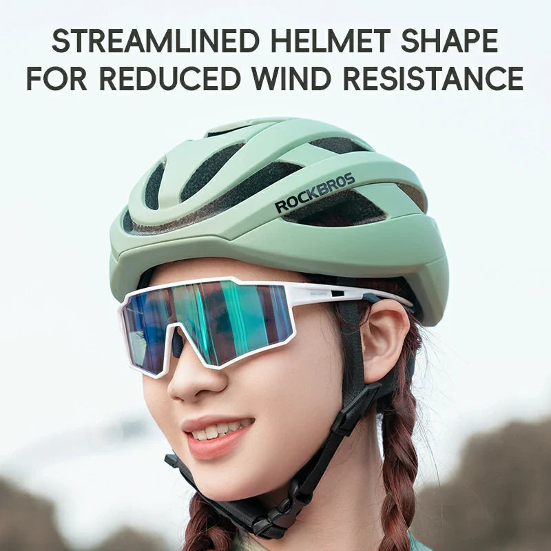 ROCKBROS LK-12 Flowing Light cycling bike helmet with LED lights, aerodynamic design and adjustable fit.