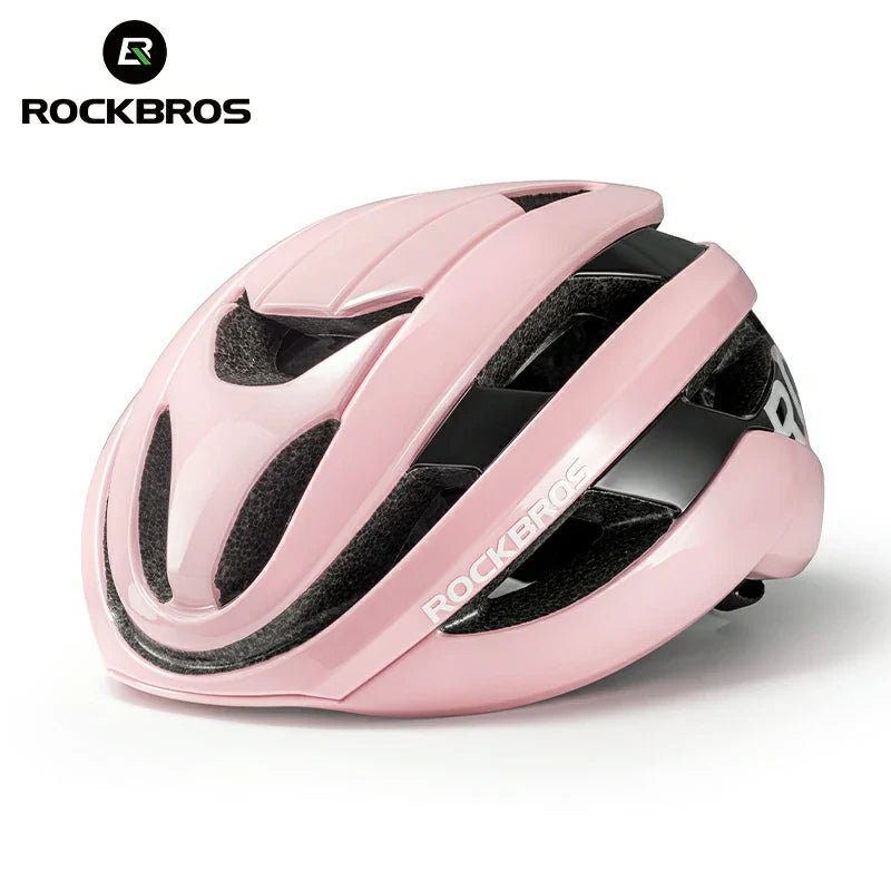 ROCKBROS LK-12 Flowing Light cycling bike helmet with LED lights, aerodynamic design and adjustable fit. #Color_Pink (Glossy)