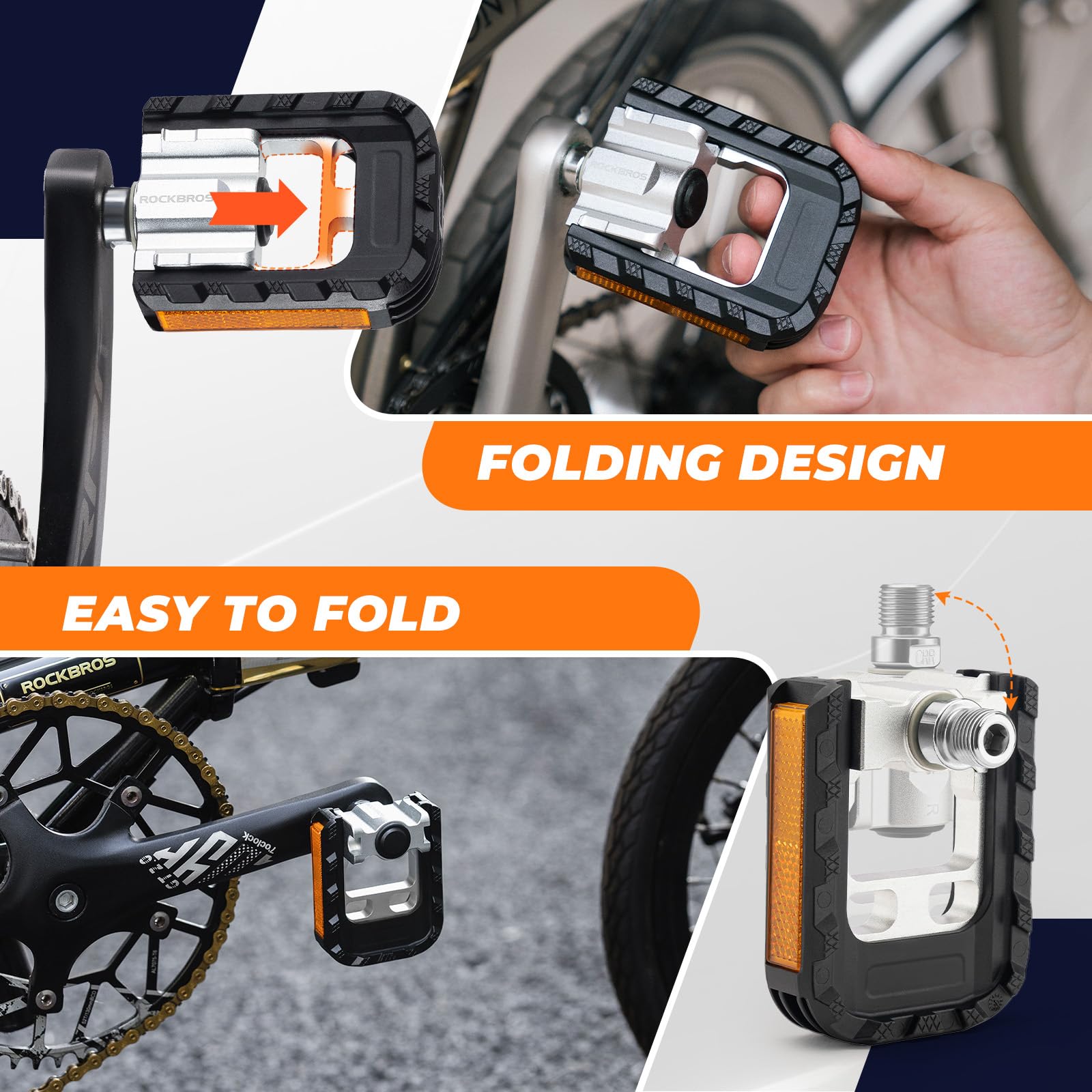 ROCKBROS Foldable Bicycle Pedals Aluminum Alloy Flat Pedals with Reflectors - ROCKBROS-UK