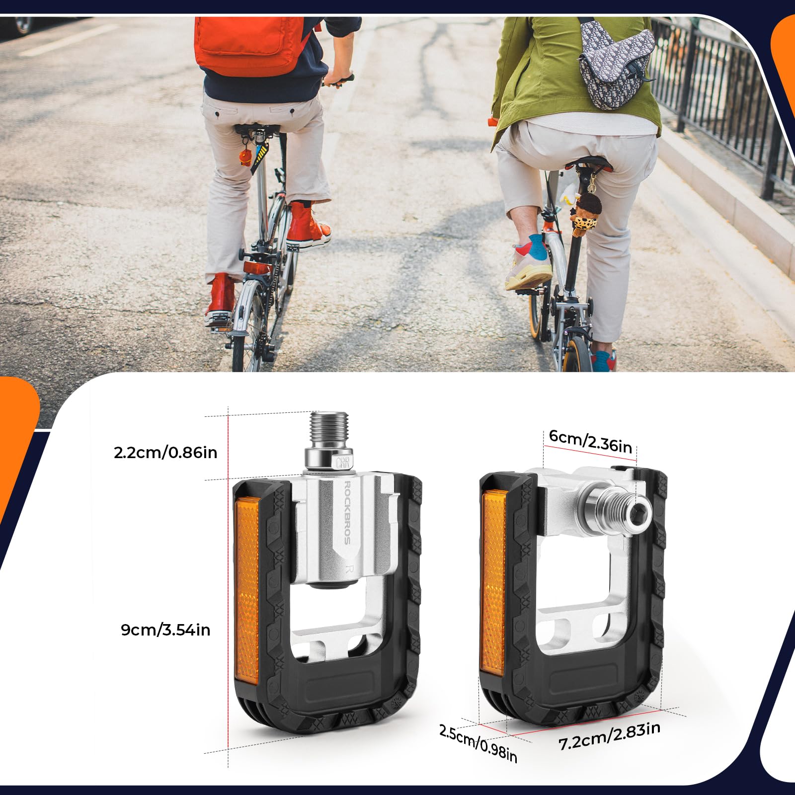 ROCKBROS Foldable Bicycle Pedals Aluminum Alloy Flat Pedals with Reflectors - ROCKBROS-UK