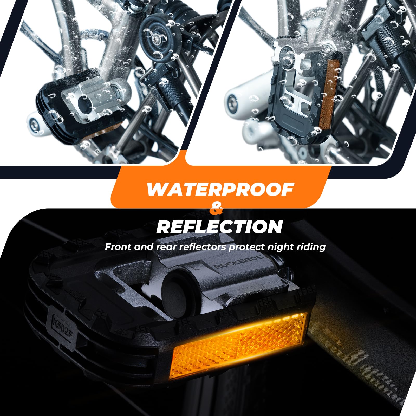 ROCKBROS Foldable Bicycle Pedals Aluminum Alloy Flat Pedals with Reflectors - ROCKBROS-UK