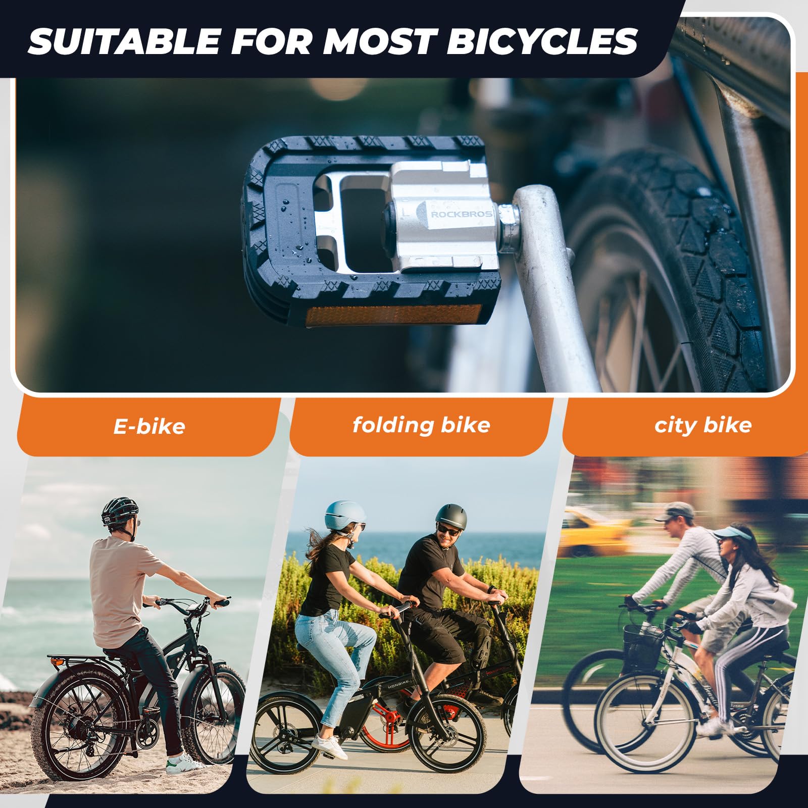 ROCKBROS Foldable Bicycle Pedals Aluminum Alloy Flat Pedals with Reflectors - ROCKBROS-UK