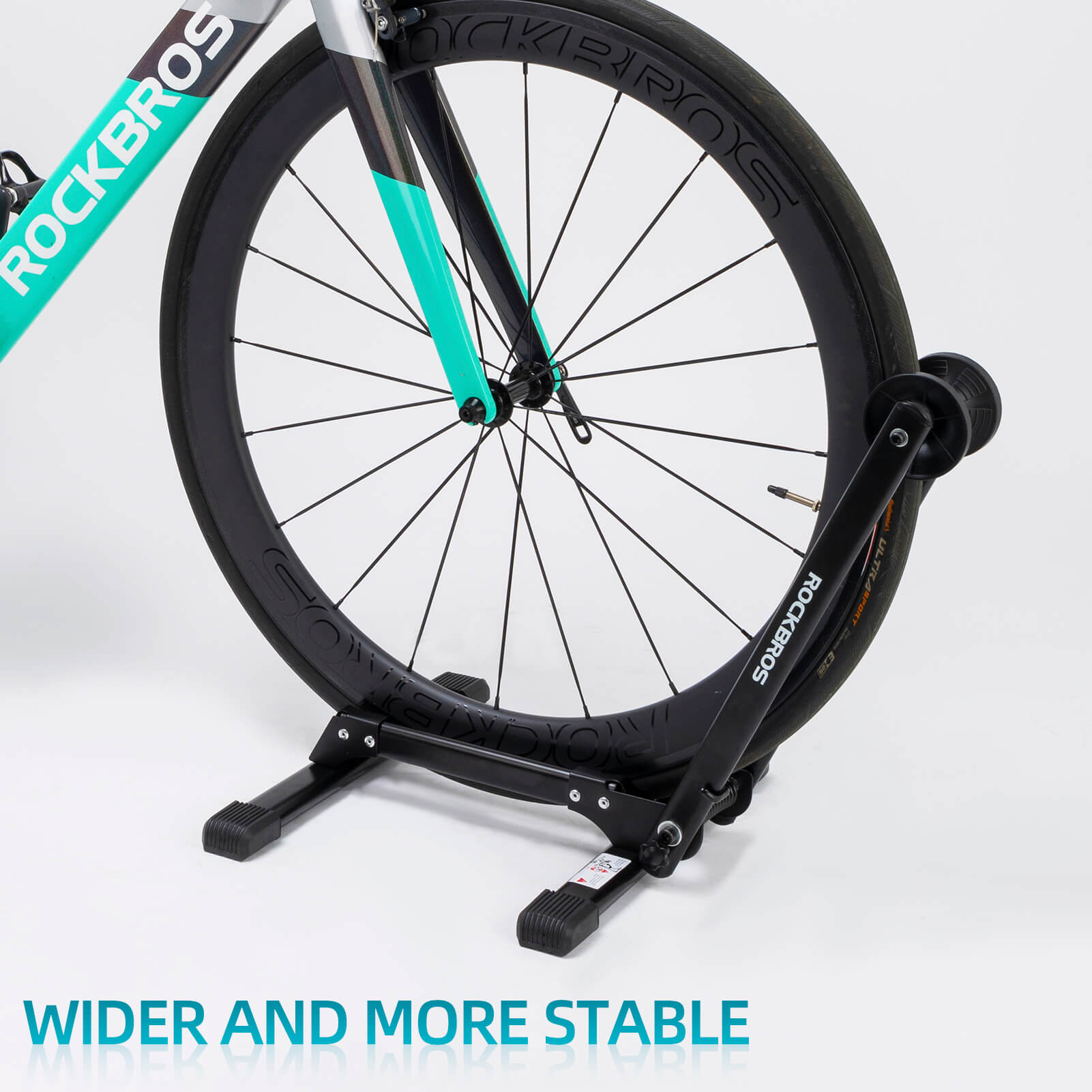 ROCKBROS foldable bike stand, portable bicycle parking rack in durable carbon steel, ideal for secure bike storage