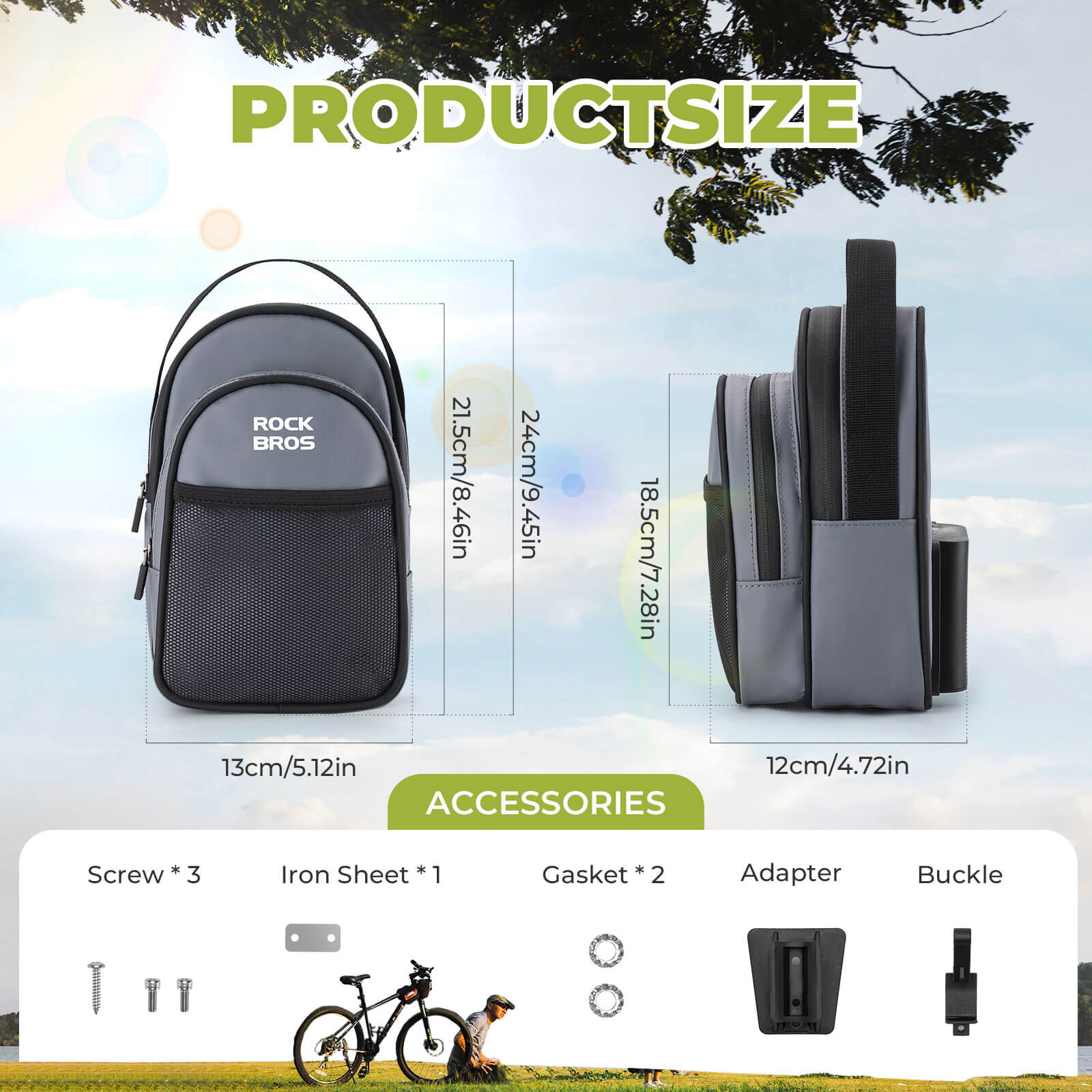 ROCKBROS Front Hanger Bag 1.8L – The Ultimate Storage Upgrade for Your Folding Bike! #Color_Grey